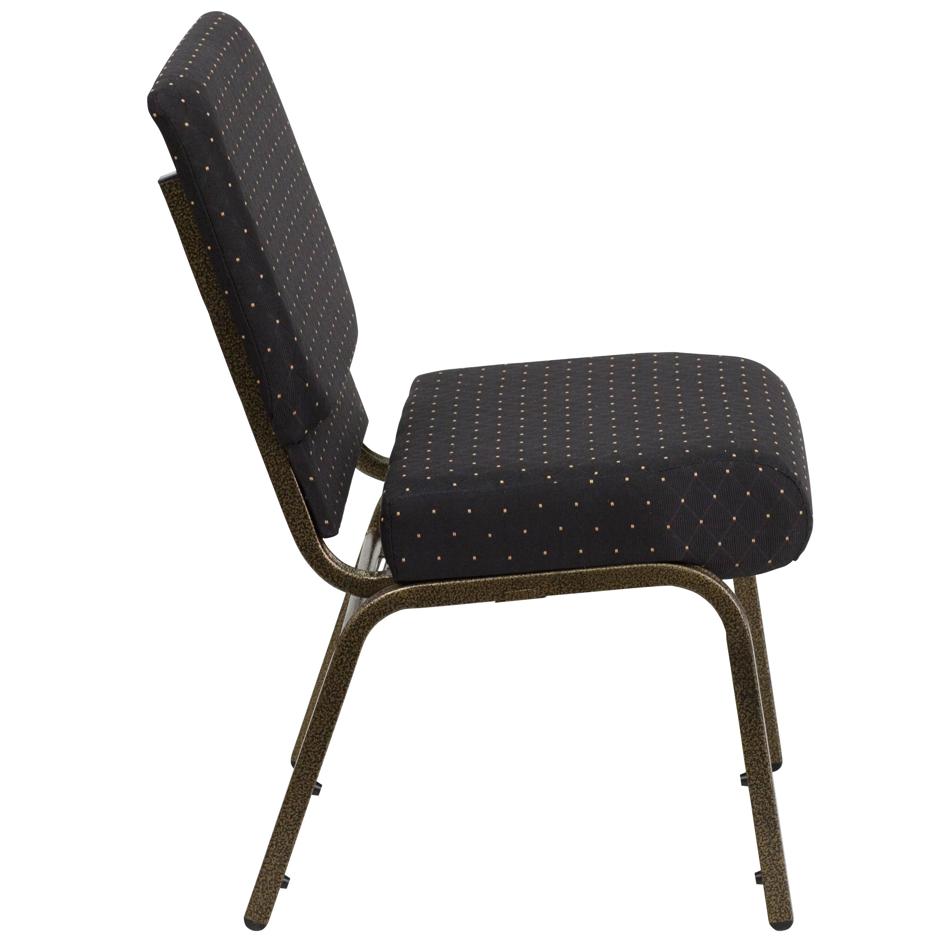 Alt View 6. Emma + Oliver - 4 Pack 21''W Stacking Church Chair - Black Dot Patterned Fabric/Gold Vein Frame.