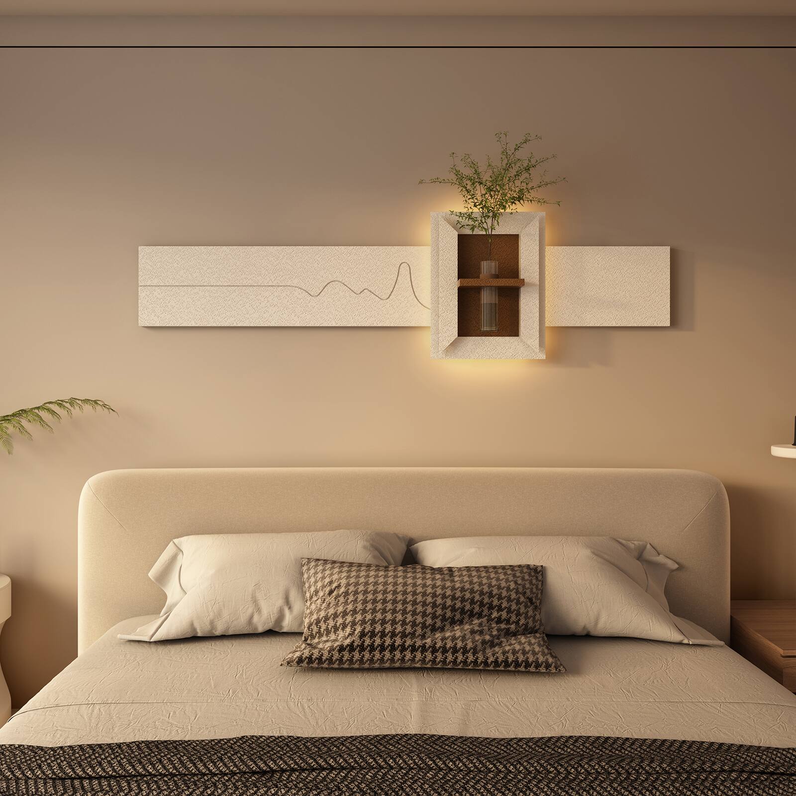 Alt View 8. Chateau Abodes - LED 3D Sandstone Wall Decor with Glass Vase, Remote Control & Adjustable Color Lights for Living Room, Bedroom - C - 47.24" x 12.99".