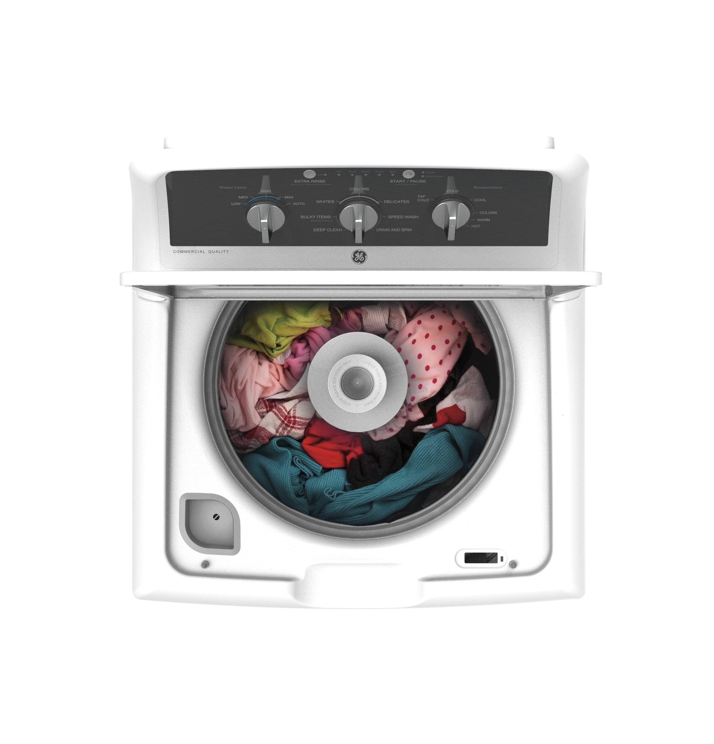 GE GE - 4.3 Cu. Ft. High-Efficiency Top Load Washer with 5 Year Limited Parts and Labor Warranty - White with Black Stainless Steel 19