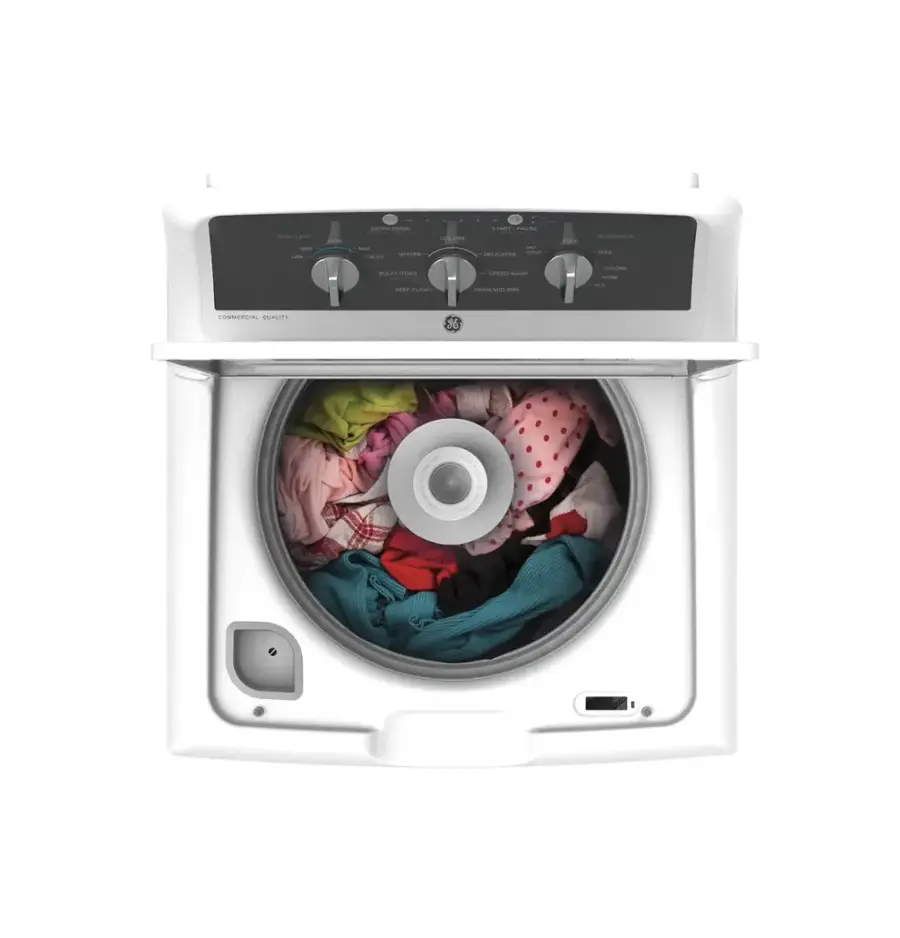 Alt View 26. GE - 4.3 Cu. Ft. High-Efficiency Top Load Washer with 5 Year Limited Parts and Labor Warranty - White with Black Stainless Steel.