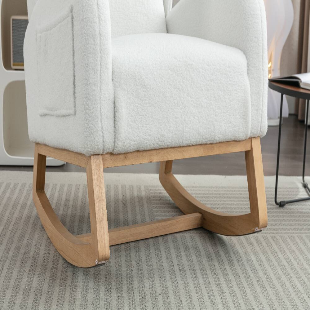 Alt View 10. Loheer - Loheer Teddy Fabric Rocking Chair Ivory Ergonomic Wooden Legs - Ivory.