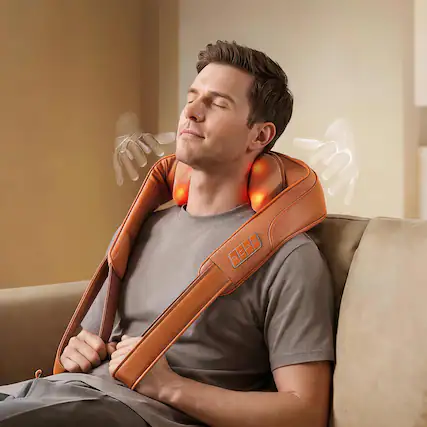 Front. BREO - Z6 Neck and Shoulder Shiatsu Massager with 4D Deep Kneading, Infrared Heat, Adjustable Straps and USB-C Charging - orange.
