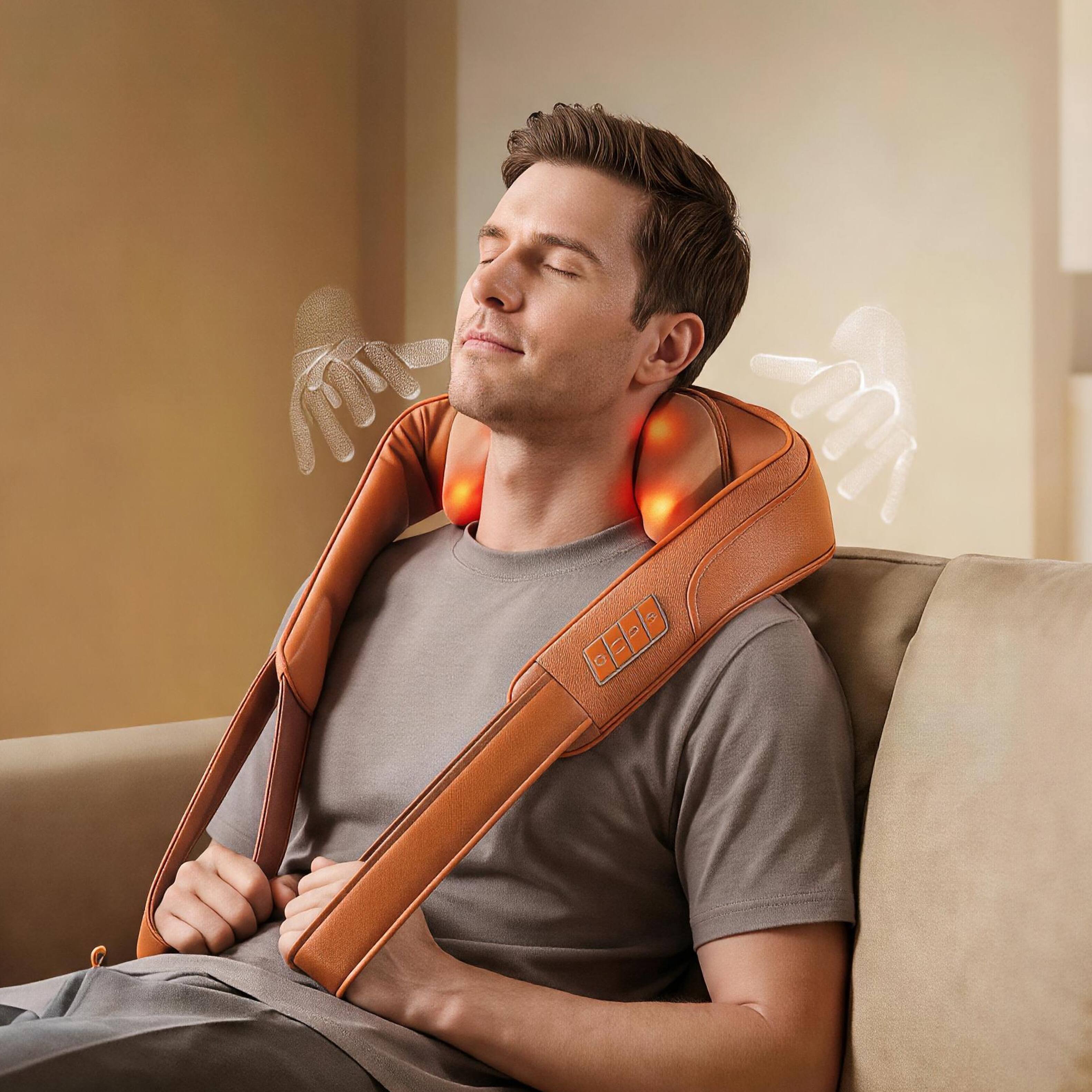 Front. BREO - Z6 Neck and Shoulder Shiatsu Massager with 4D Deep Kneading, Infrared Heat, Adjustable Straps and USB-C Charging - orange.