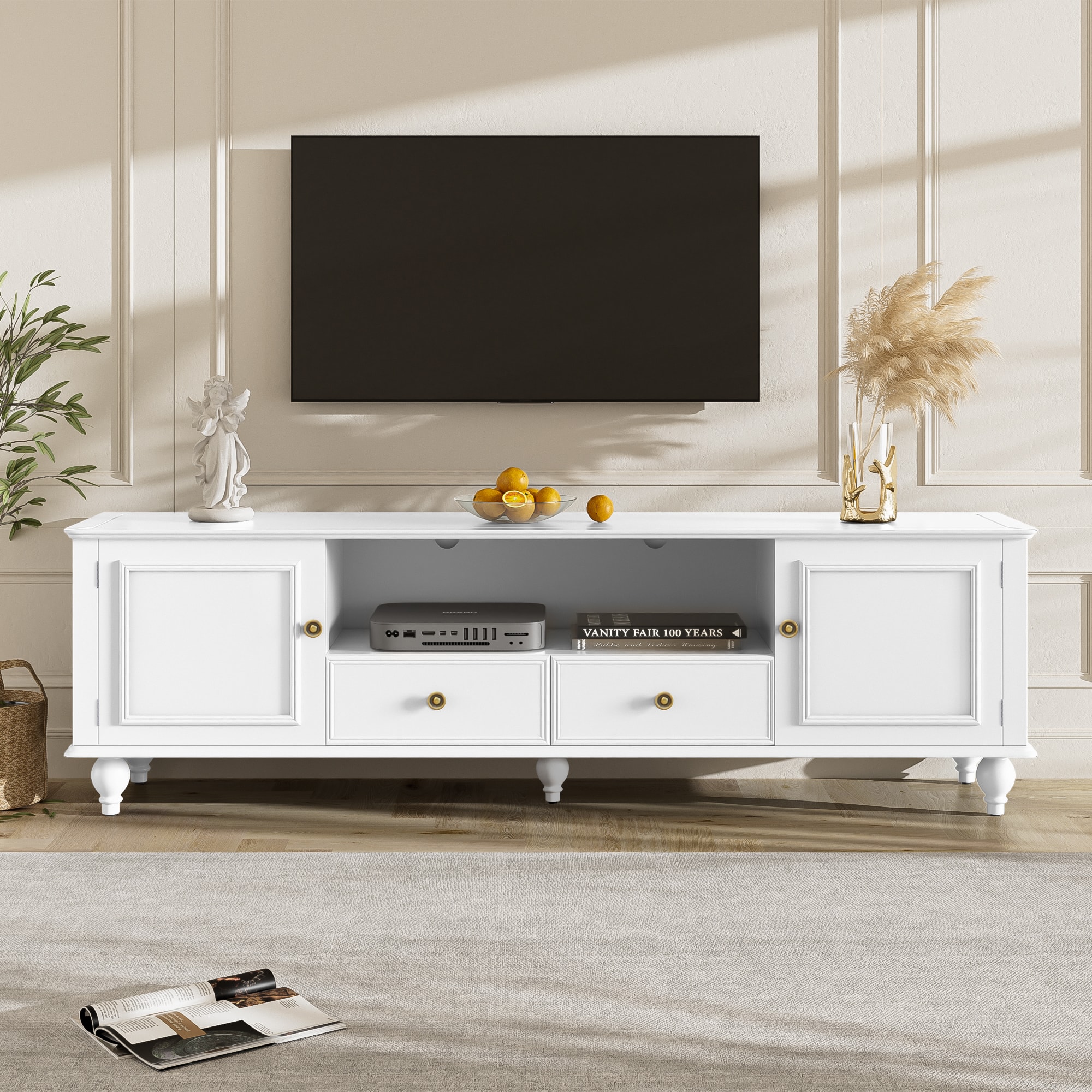 Bestier - 70.9'' Modern TV Stand for TVs up to 80 Inches, Entertainment Center with 2 Drawers and 2 Cabinets for Living room - White