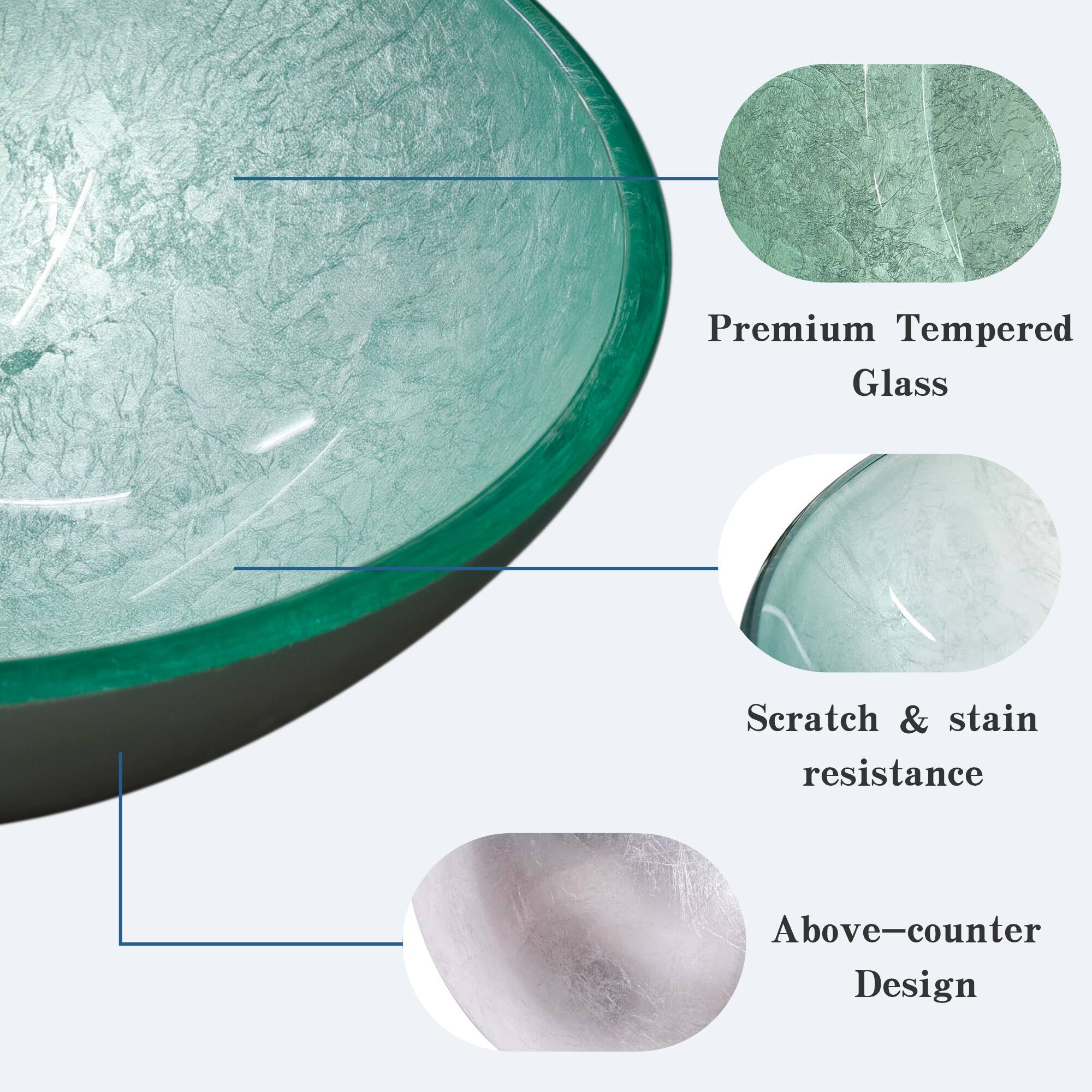Premium Tempered Glass  
Scratch & stain resistance  
Above-counter Design