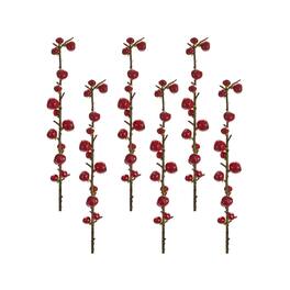 BreeBe - Red Berry Twig Stem (Set of 6) - Red, Brown
