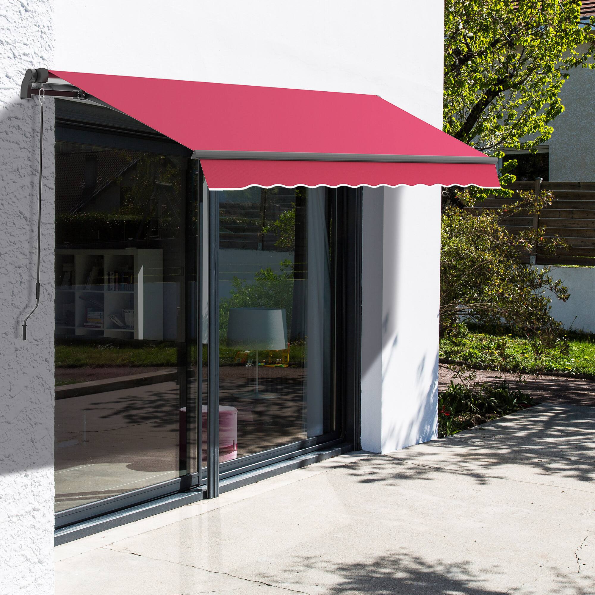 Alt View 8. Outsunny - 10' x 8' Retractable Awning, Patio Awnings, Sunshade Shelter w/ Manual Crank Handle, UV & Water-Resistant Fabric - Wine Red.