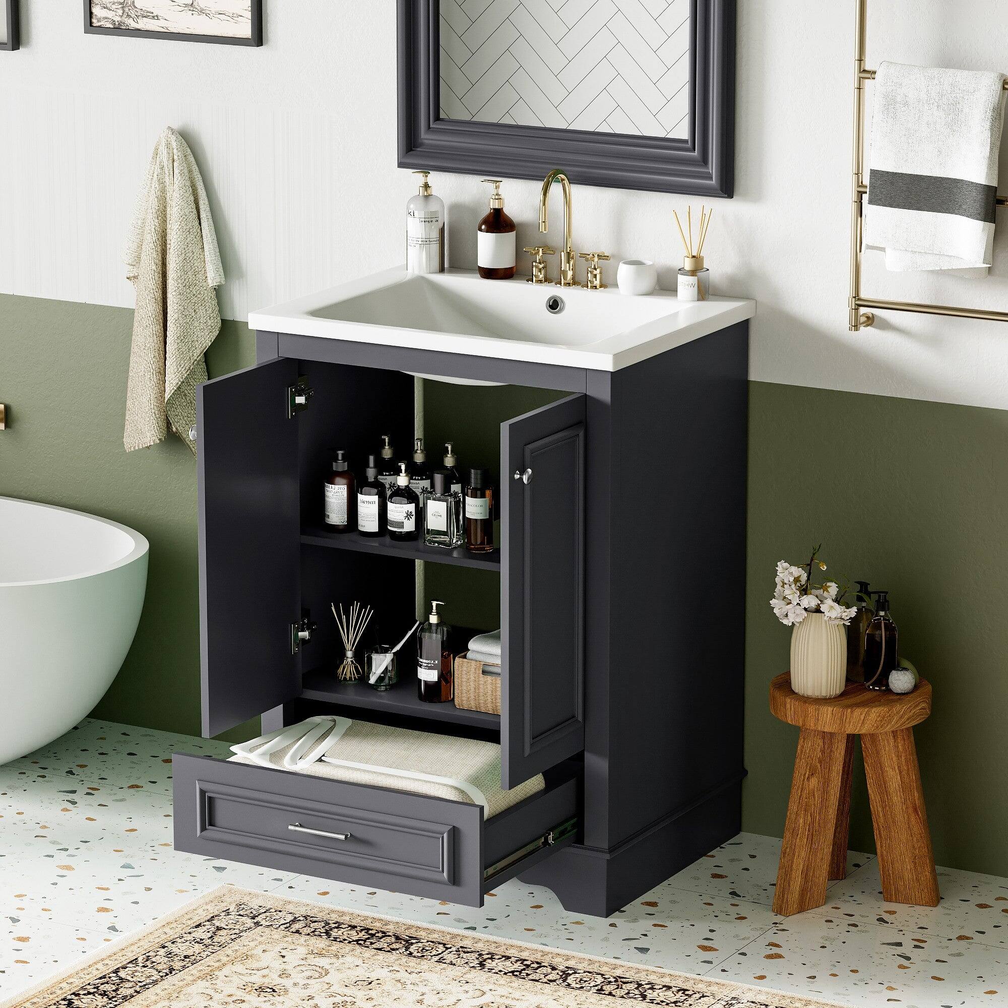 Alt View 1. Boyel Living - 24 Inch Bathroom Vanity with Ceramic Sink Soft Close Doors Silver HandlesBlue Gray - Gray.