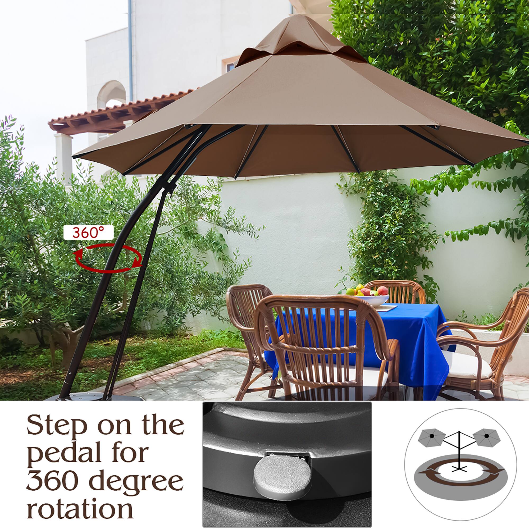 Step on the pedal for 360 degree rotation