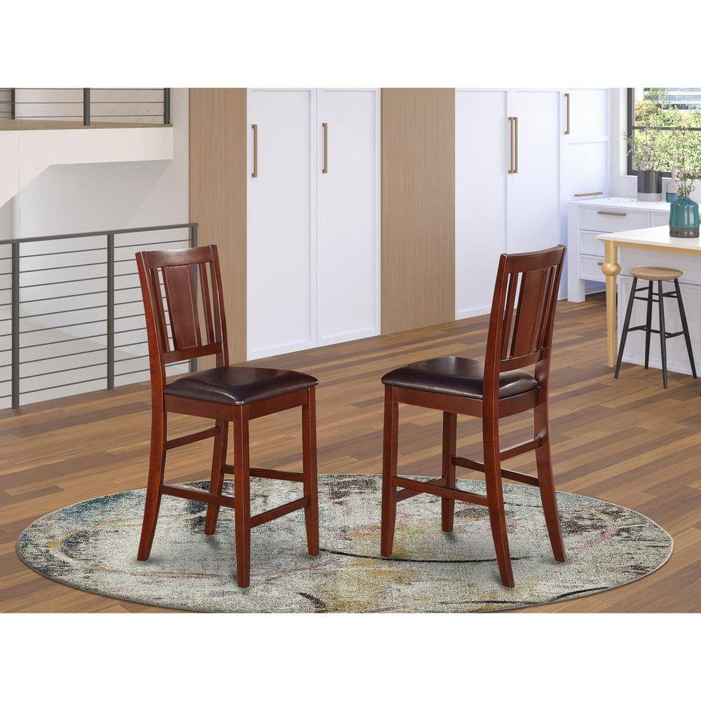 Left. East West Furniture - Buckland Counter Height Dining Chair with Leather Uphostered Seat in Mahogany Finish - Mahogany.