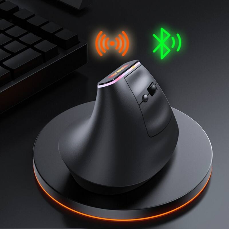 Angle. SKRAN - Ergonomic Wireless Bluetooth Mouse - 57° Wrist-Friendly, Silent Click, 2.4G/BT 5.2 for Office/Gaming - Black.