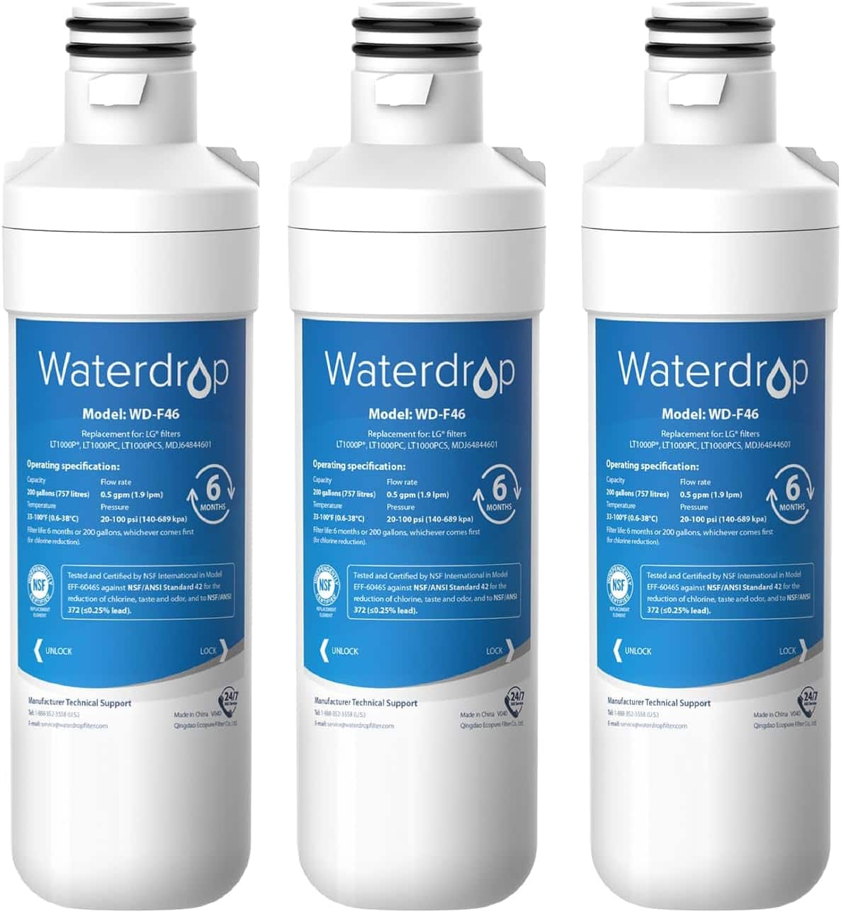 Waterdrop - WD-F46-3 Refrigerator Water Filter 3-Pack - White