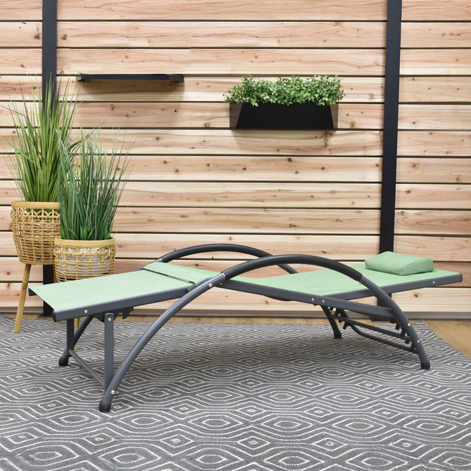 Alt View 4. Vivere - Vivere Aluminum Reclining Dockside Sun Lounger for Patio & Pool, Olive Green - Olive Grove.