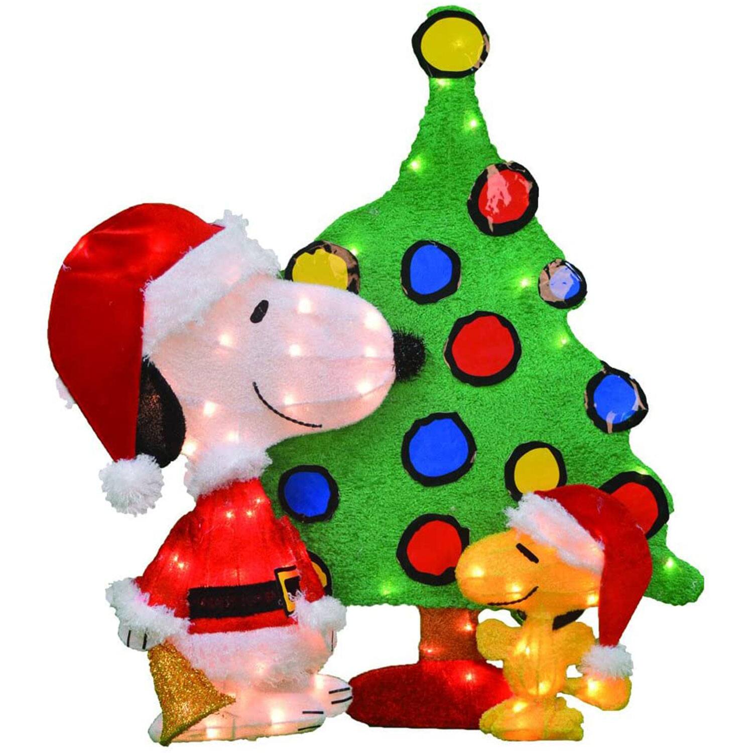 Front. ProductWorks - ProductWorks Peanuts 32" Snoopy and Woodstock Pre-Lit Christmas Tree Yard Decor - Multicolored.