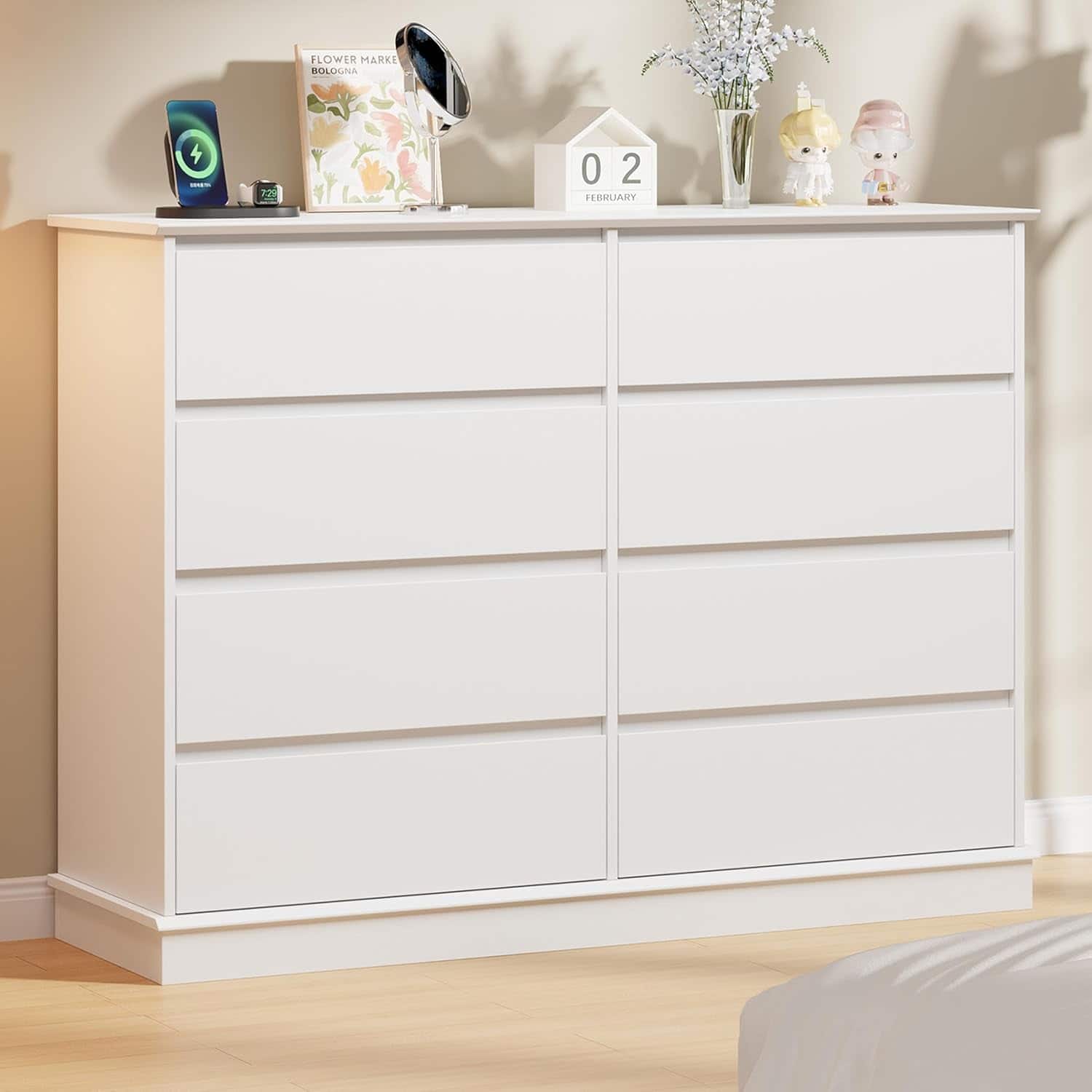 Babevy - Storage Cabinet Chest of Drawers 8-Drawer Side Cabinetfor Living Room, Hallway, Entryway - White