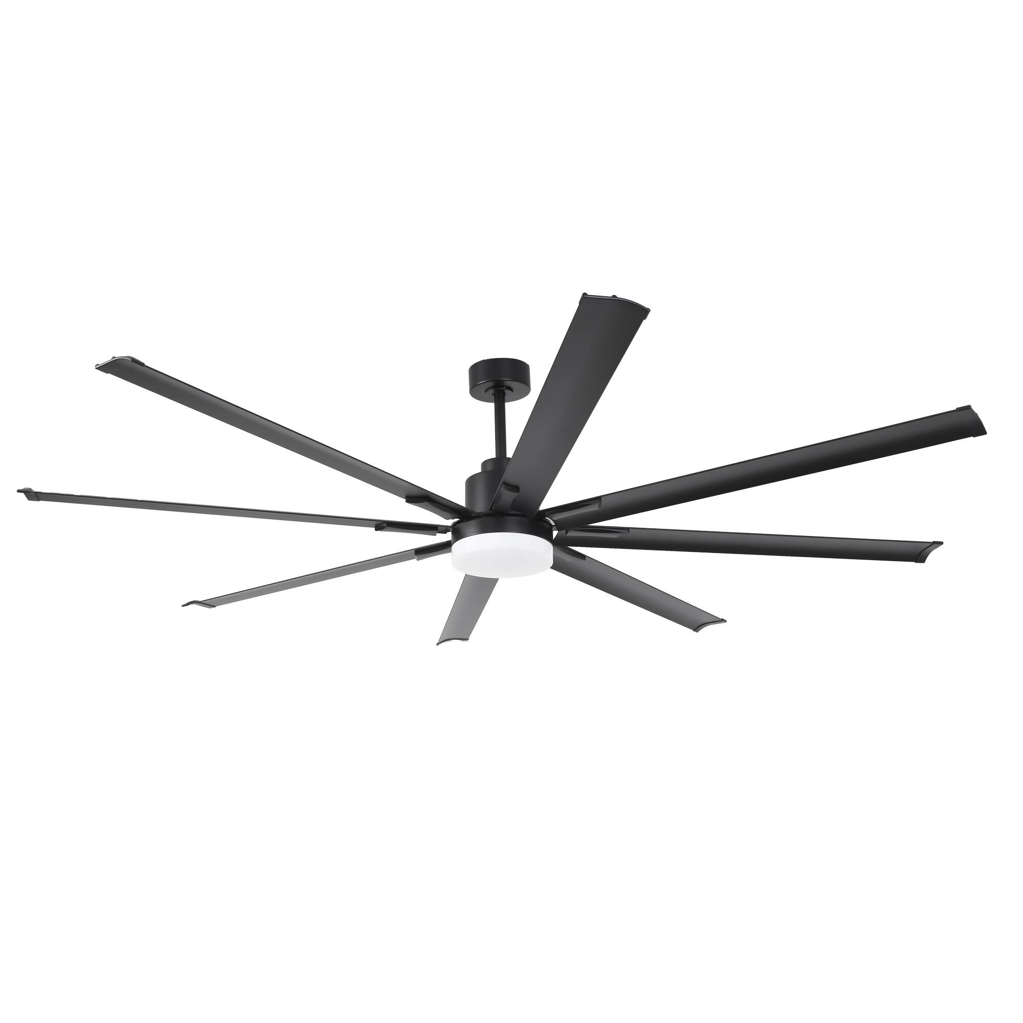 Alt View 2. Vaczon - 84" Industrial Aluminum 8-Blade Large Indoor Commercial Ceiling Fan with Dimmable 3CCT LED Light and Remote - Matte Black.