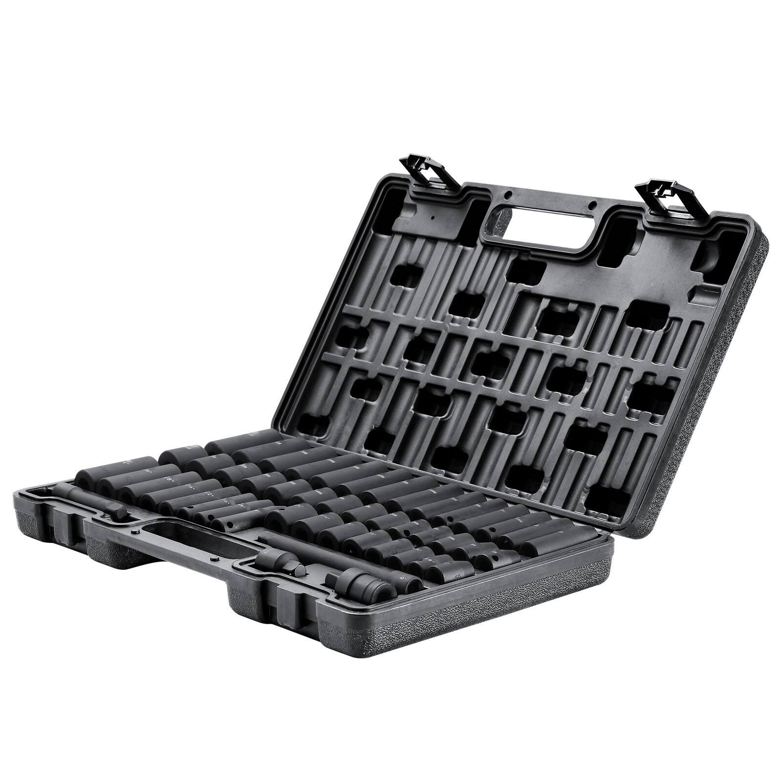 Back. LOVMOR - 3 8 Drive Impact Set 48 Piece SAE Metric 6 Point Drive Extension Bar Universal Joint Adapter Storage Case.