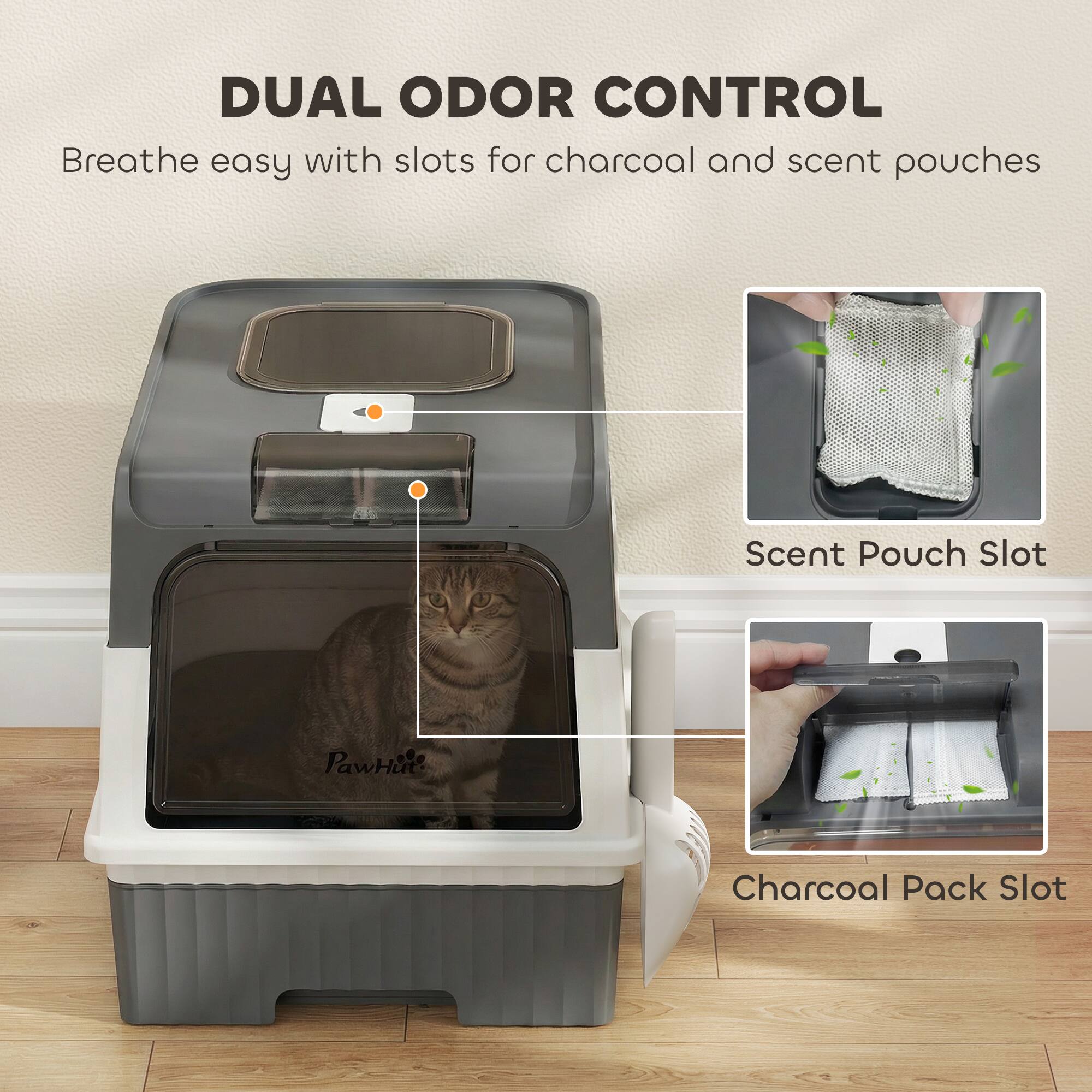 DUAL ODOR CONTROL  
Breathe easy with slots for charcoal and scent pouches  

Scent Pouch Slot  
Charcoal Pack Slot