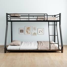 Ecooso - Twin Full Metal , Heavy Duty Metal Bunk Bed Frame, Bunk Bed Twin Over Full with Ladder & Full-Length Guardrail - Black