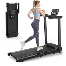 Loheer - Folding Treadmill with Handles 300lb Capacity 2.5HP Motor - Black