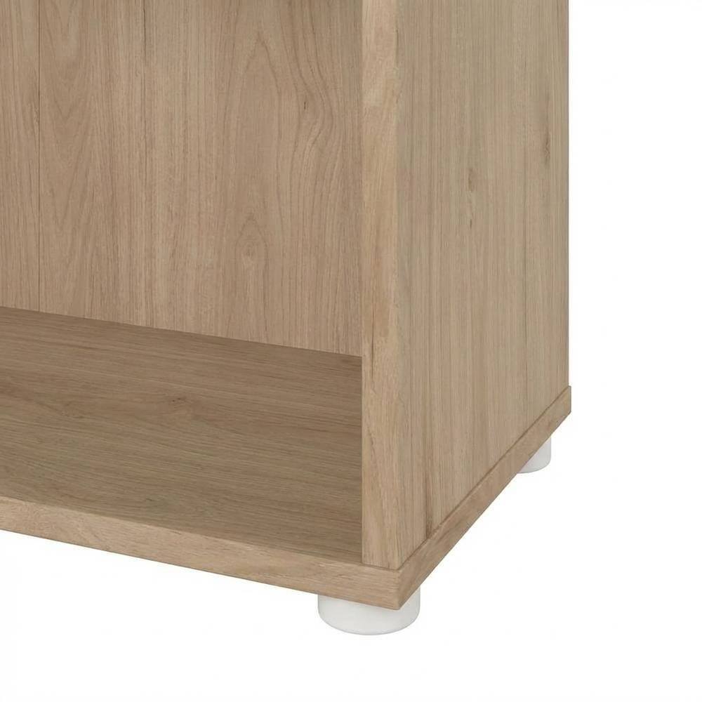 Alt View 2. FurniFact - Adjustable 3 Shelf Bookcase with Open Storage and Levelers in Hickory - Brown.