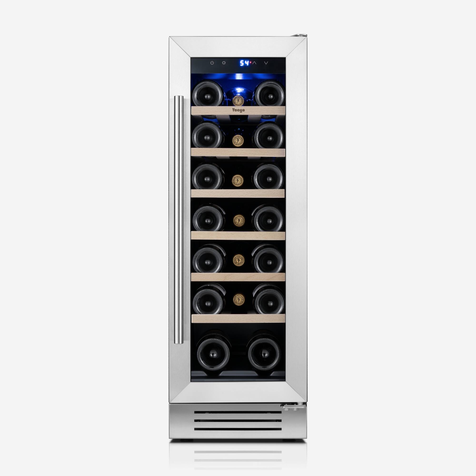 Angle. Yeego - Yeego 12" 18-Bottle Wine Cooler: Compressor fridge, glass door， built-in/freestanding. - Stainless Steel.