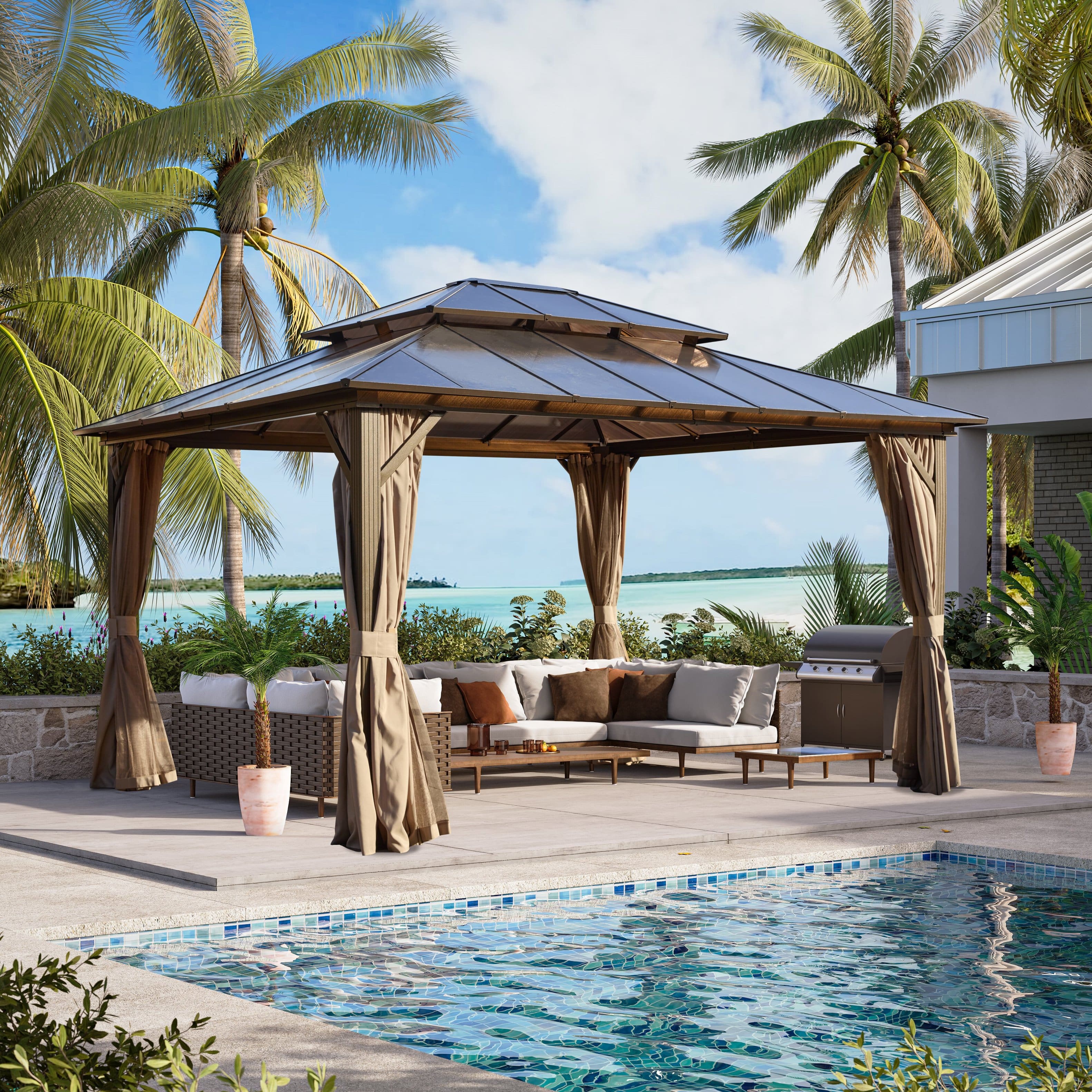 U HOMY Outdoor Hardtop Gazebo with Aluminum Frame, Double Roof