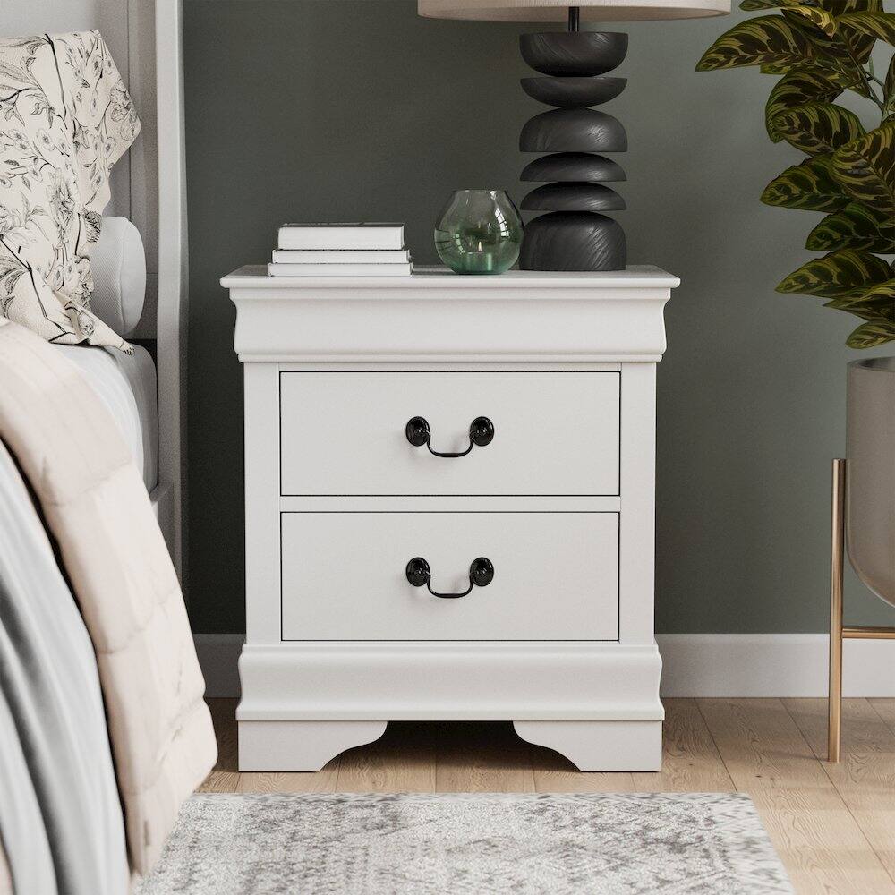 Alt View 3. Furniture of America - Arabella Traditional Wood 2-Drawer Nightstand in White - White.