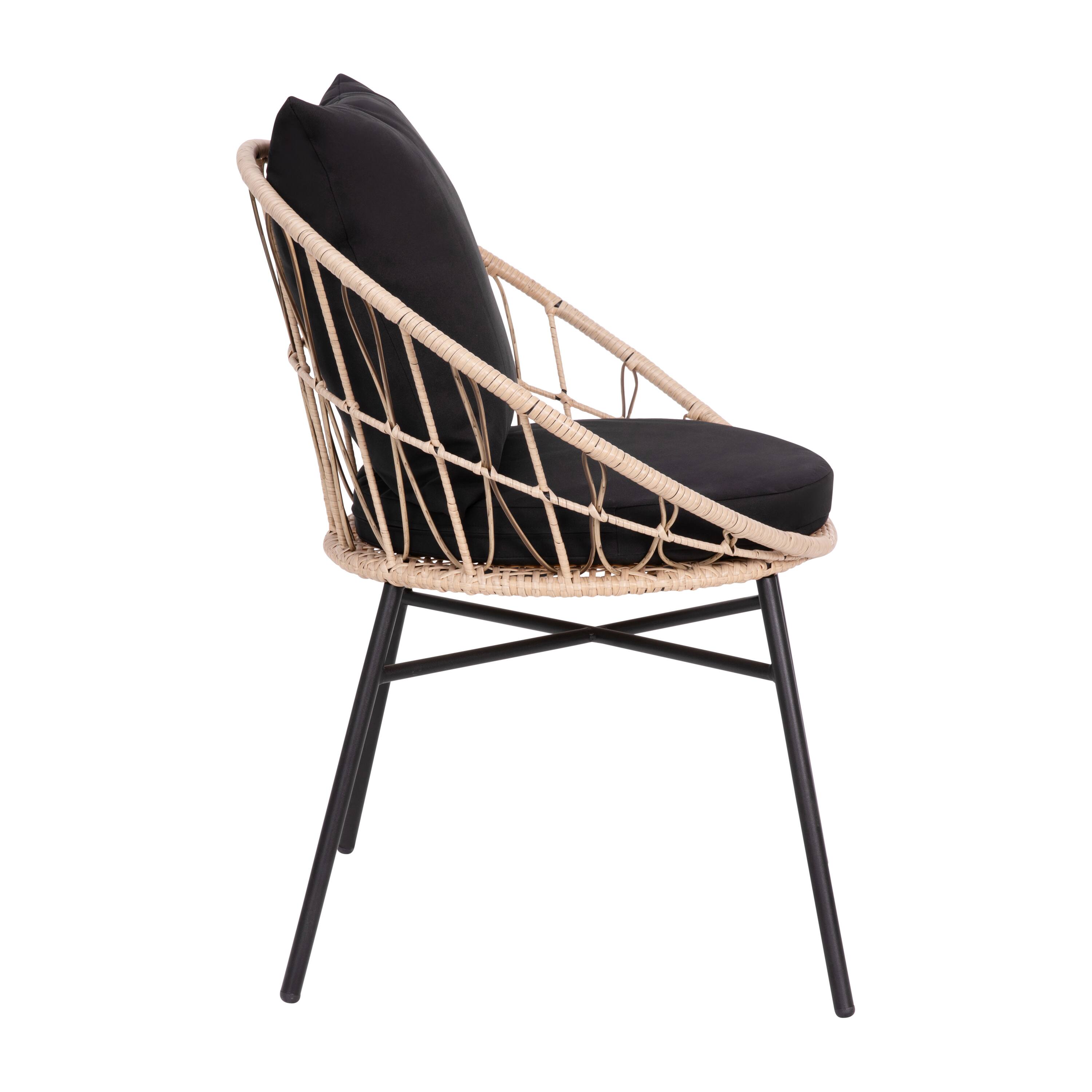 Alt View 9. Emma + Oliver - Ari Set of Two All-Weather Boho Papasan Style Finish Faux Rattan Rope Patio Chairs with Cushions - Black Fabric/Tan Frame.