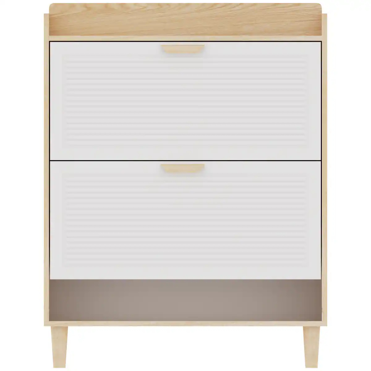 Front. HTUTWOO - Shoe Cabinet - Entryway Freestanding Shoe Storage Organizer with 2 Flip Doors,with Legs for Hallways & Apartments - White.