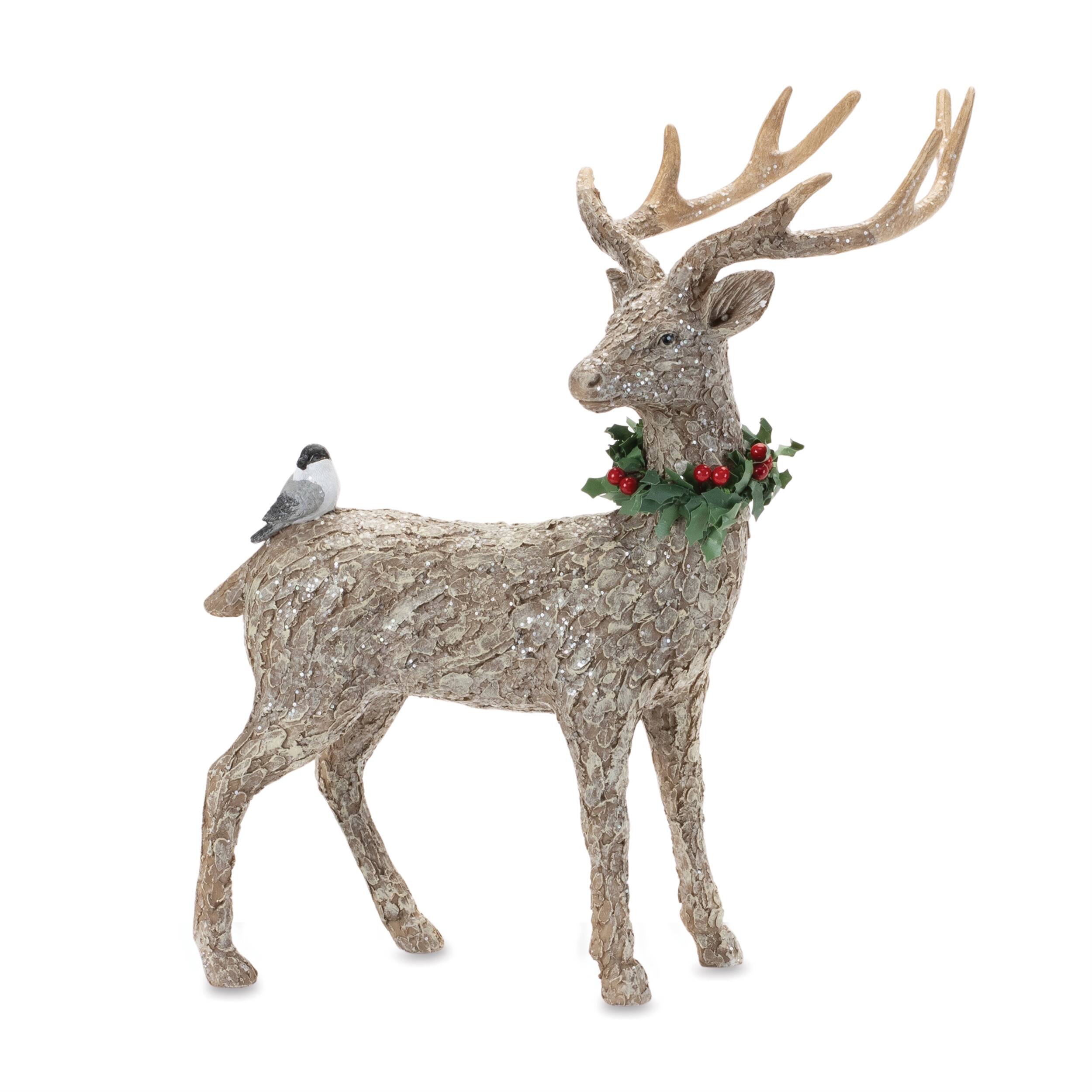 Angle. BreeBe - Deer w/Bird (Set of 2) - Brown, Green, Red, Silver.