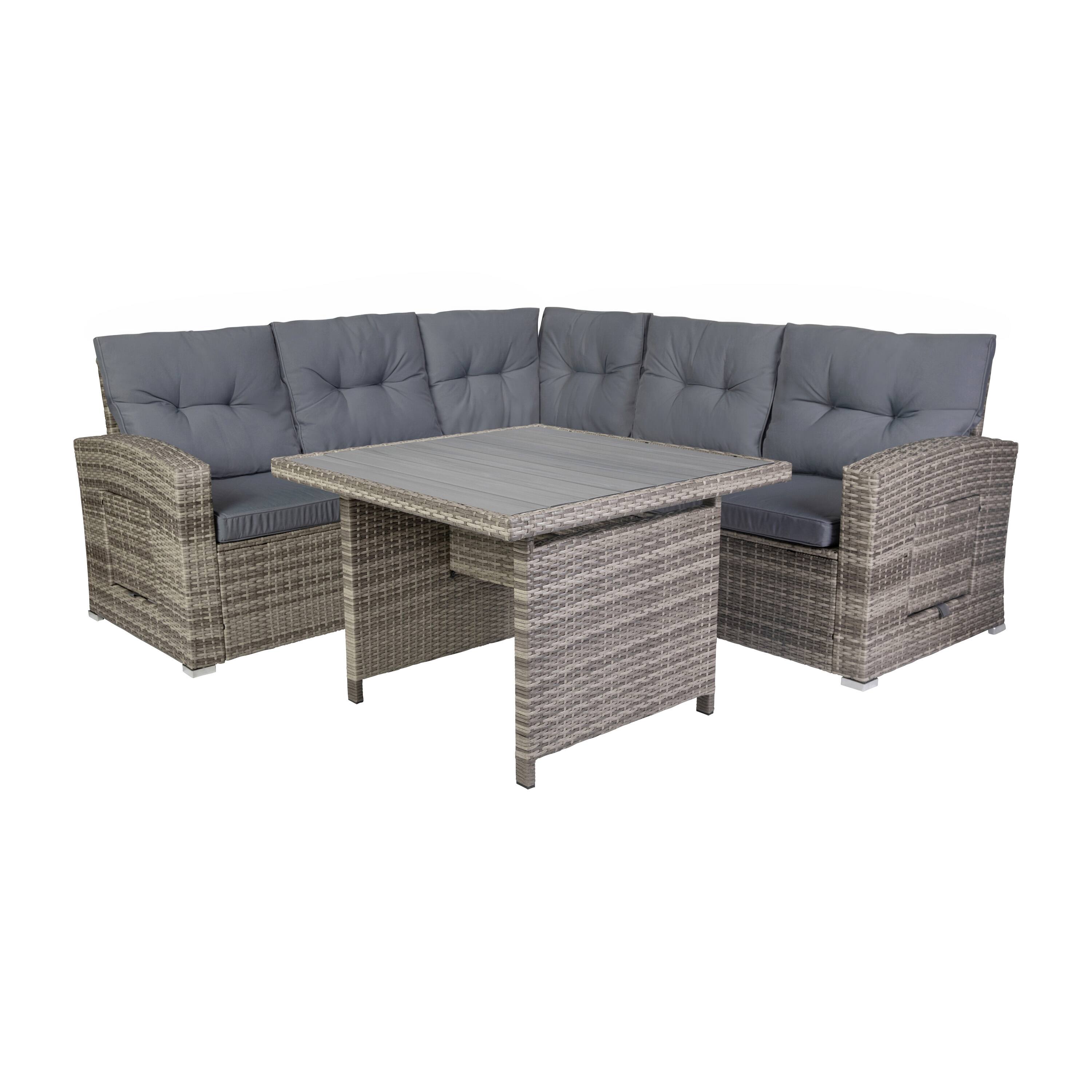 Front. Flash Furniture - Huck Indoor/Outdoor Wicker Rattan Conversation Set, L-Shaped Sofa with Dining Table, Weather Resistant Cushions, Gray - Gray.