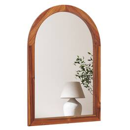Gymax - 24'' x 35'' Rustic Wall Mounted Decorative Mirror w/Solid Acacia Wood Frame - Brown