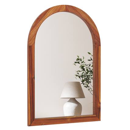 Front. Gymax - Gymax 24'' x 35'' Rustic Wall Mounted Decorative Mirror w/Solid Acacia Wood Frame - Brown.