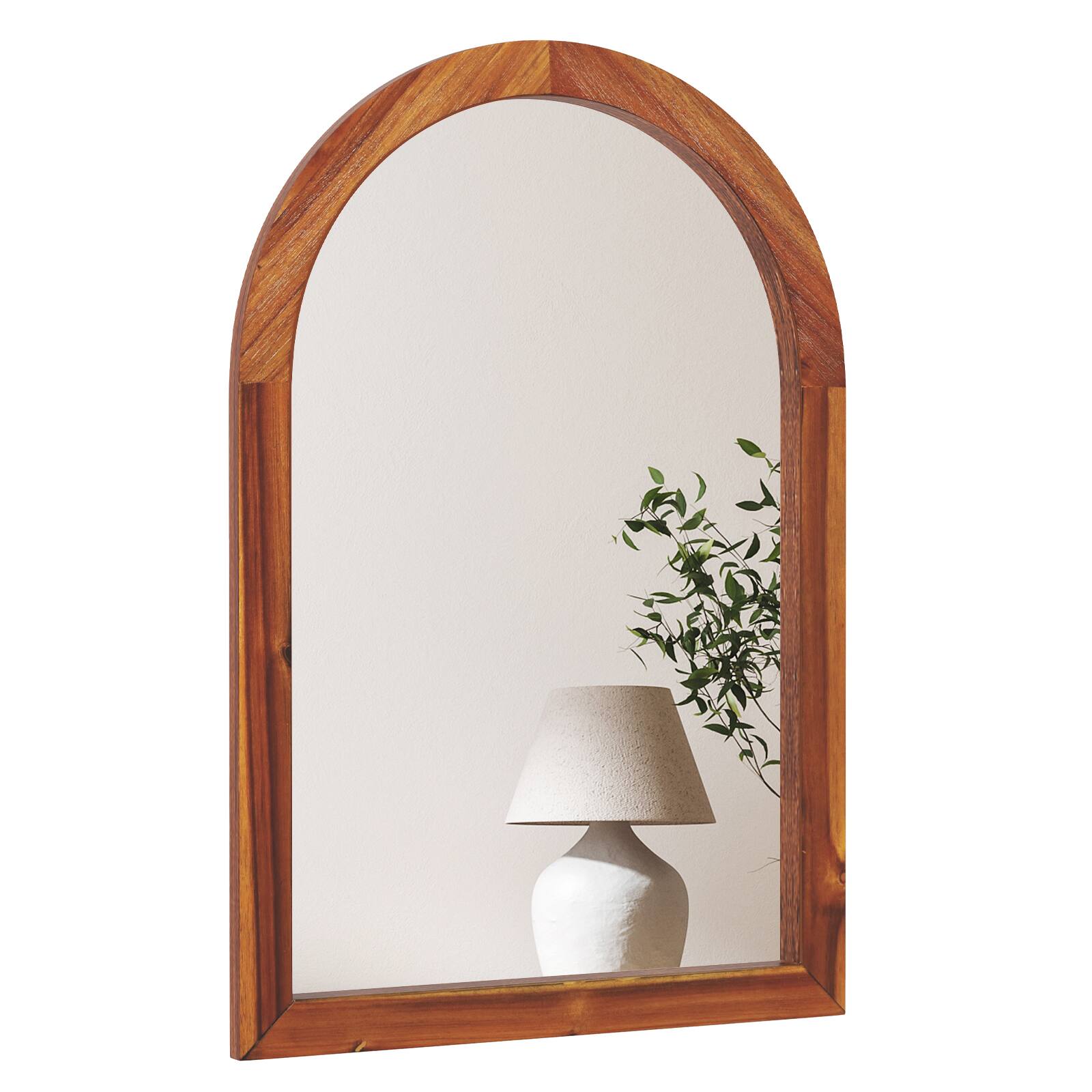 Front. Gymax - Gymax 24'' x 35'' Rustic Wall Mounted Decorative Mirror w/Solid Acacia Wood Frame - Brown.