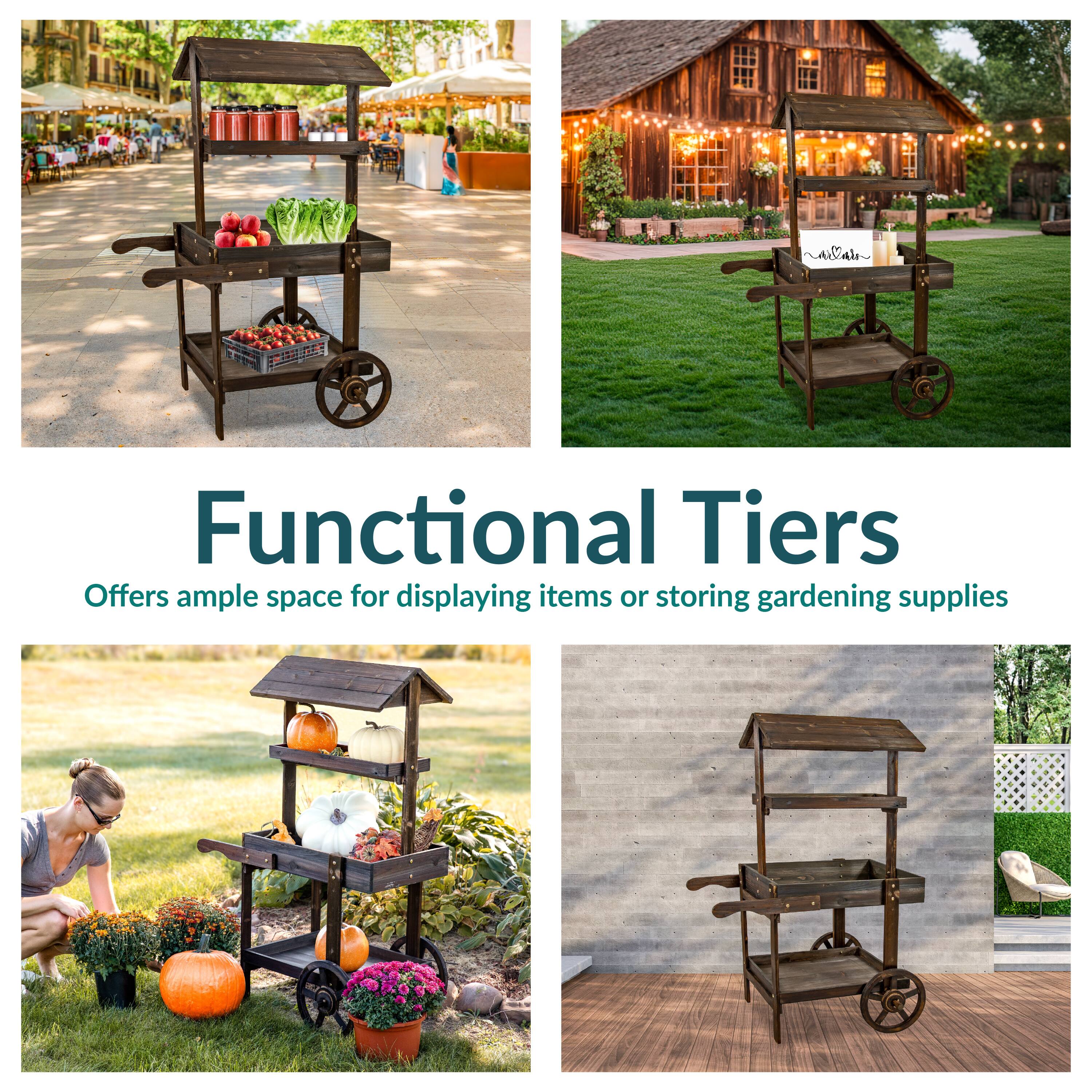 Functional Tiers  
Offers ample space for displaying items or storing gardening supplies