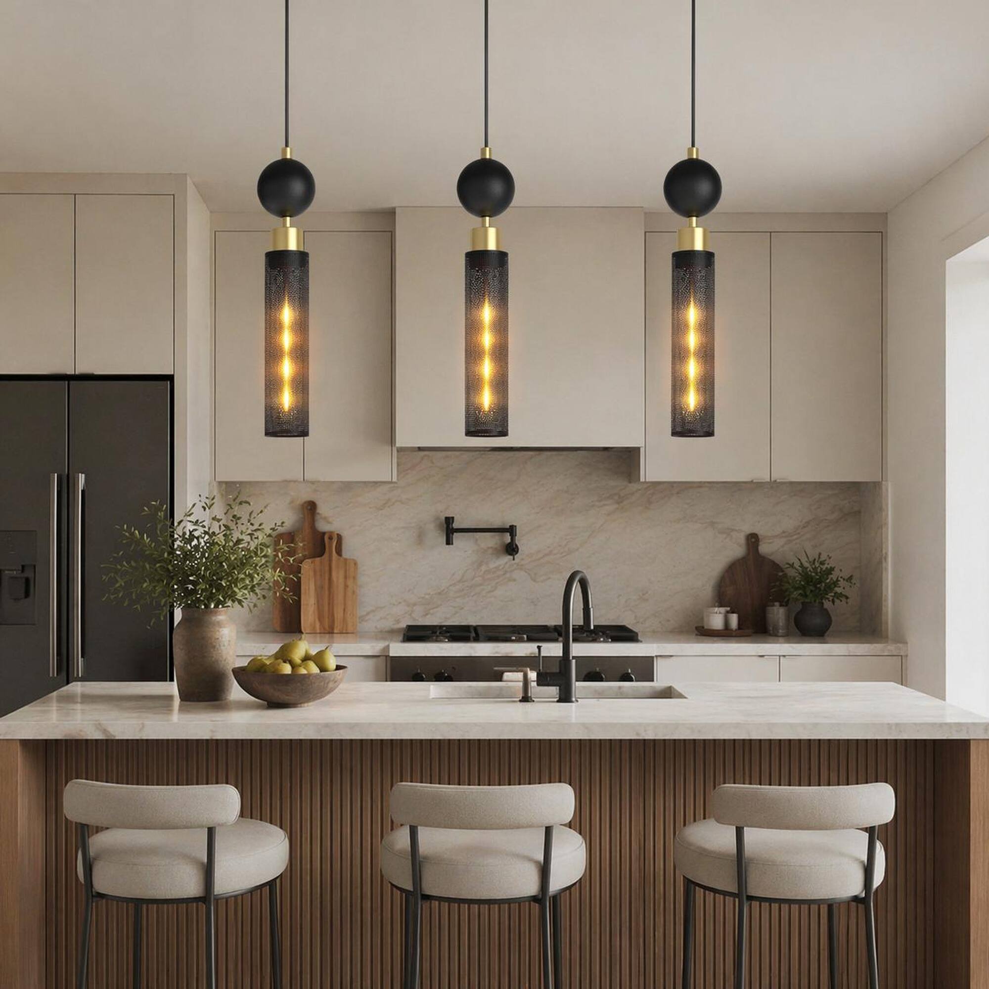 Angle. RYHNUYNE - Modern Black Wrought Iron Pendant Light with Adjustable Cord for Kitchen Island, Dining Room, and Living Room.