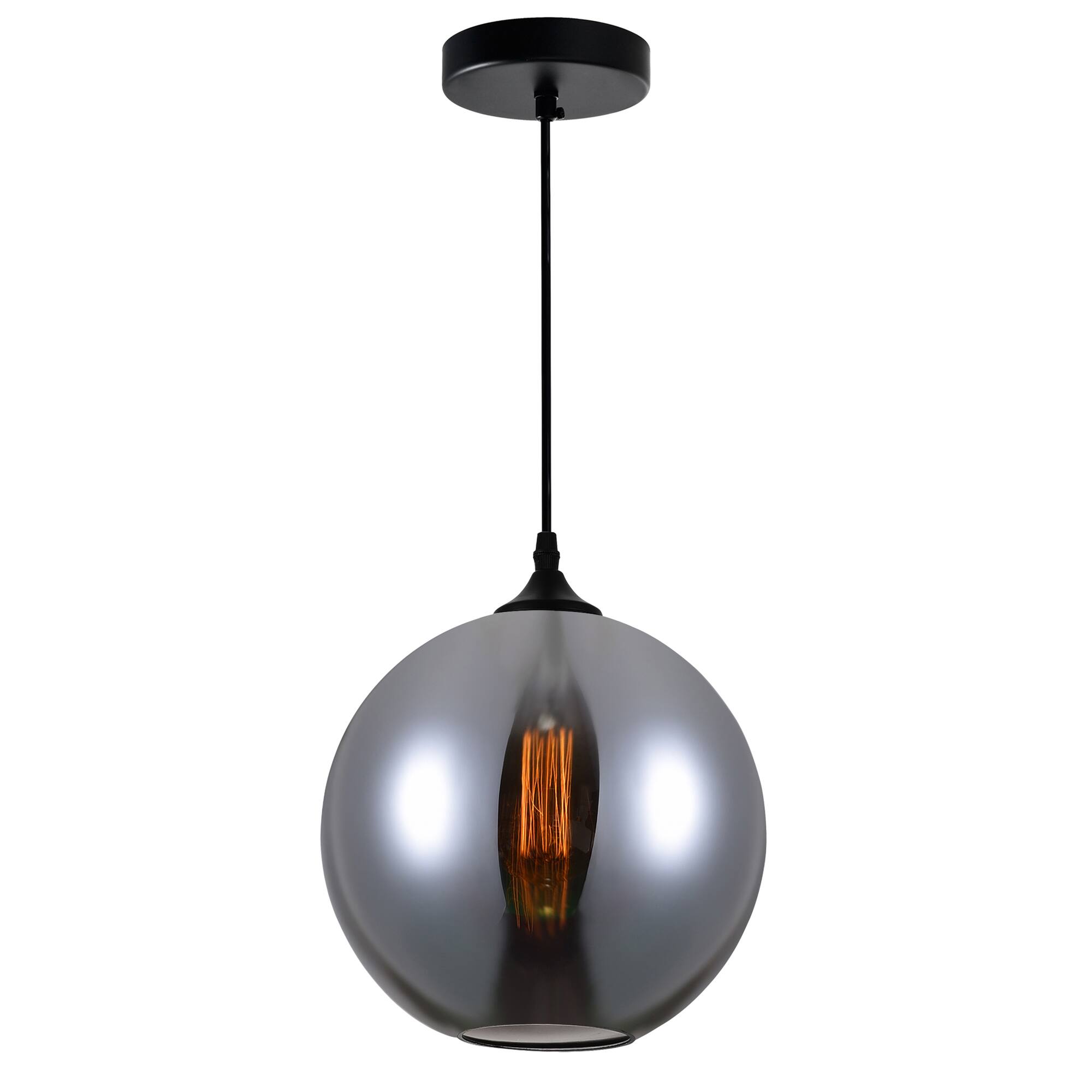 Left. CWI Lighting - Glass 1 Light Down Mini Pendant With Smoke Finish - Black.