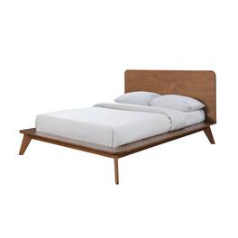Manhattan Lane - Stacy Queen Size Platform Bed, Panel Headboard, Walnut Brown Solid Wood - Walnut Brown