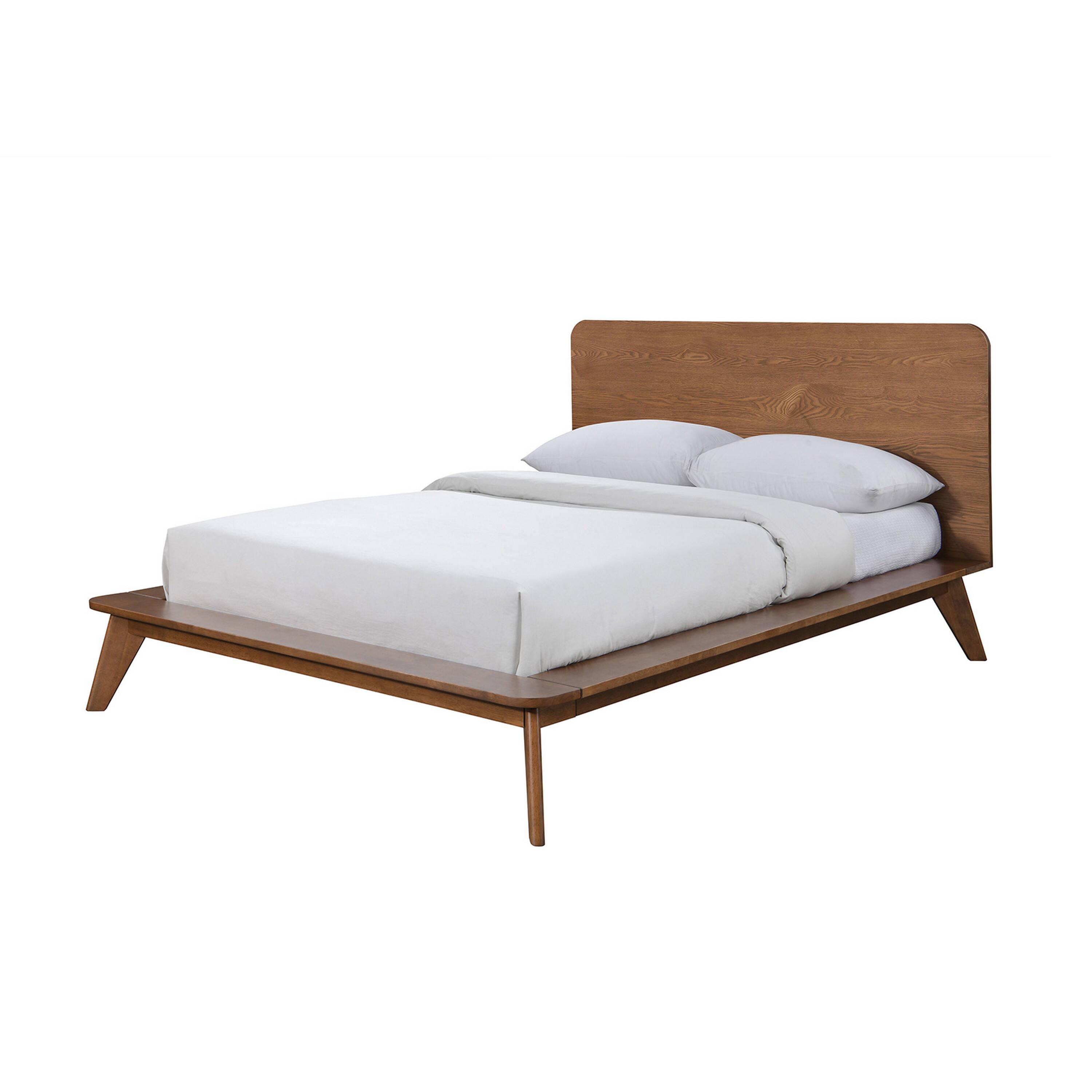 Front. Manhattan Lane - Stacy Queen Size Platform Bed, Panel Headboard, Walnut Brown Solid Wood - Walnut Brown.