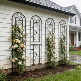 Loheer - 4 Pack Rustproof Metal Garden Trellis 7.2 ft x 1.6 ft for Climbing Plants Peacock Style