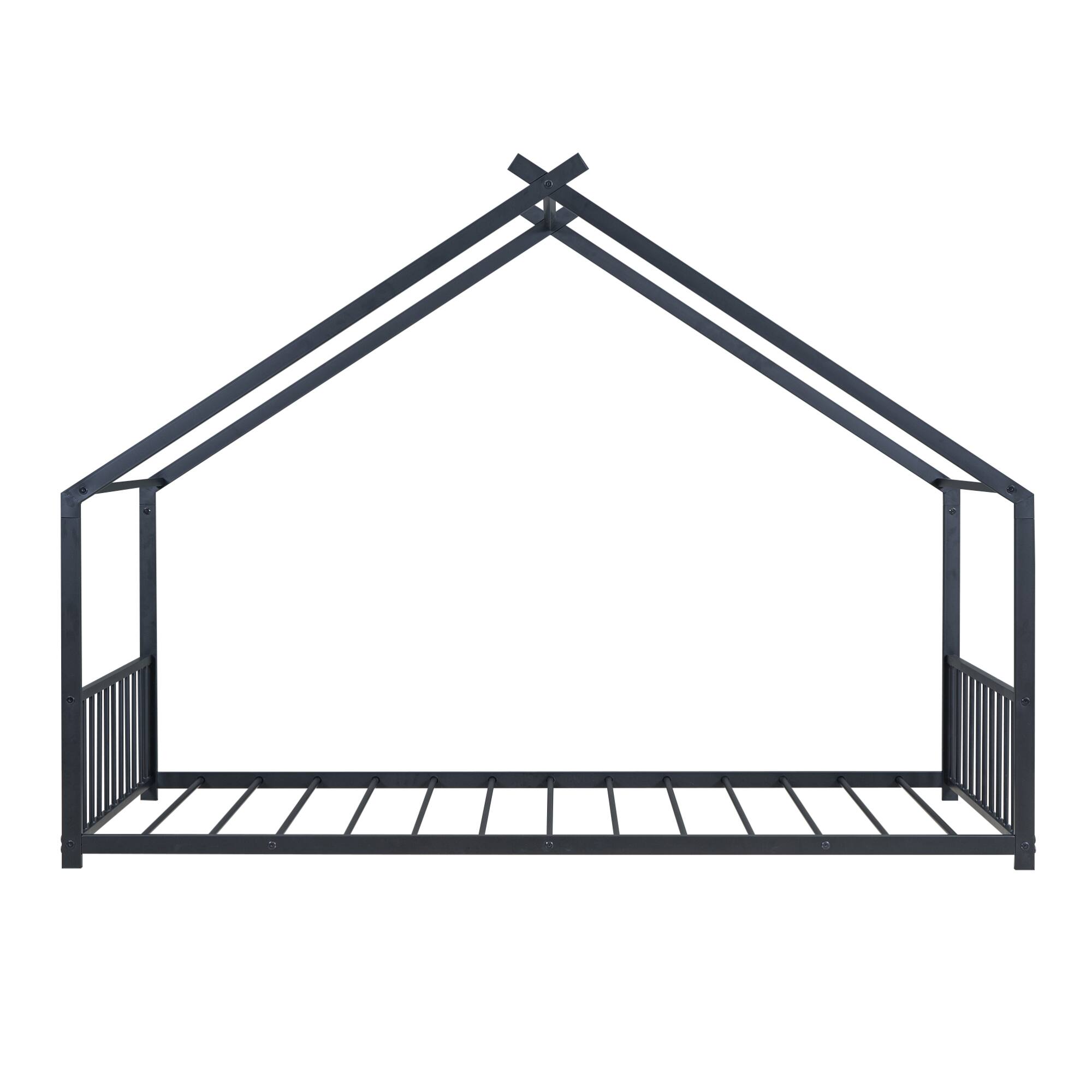 Alt View 4. GOODSILO - Twin Size Metal House Frame Bed with Playful Roof Design for Children's Bedroom and Play Area - Black.