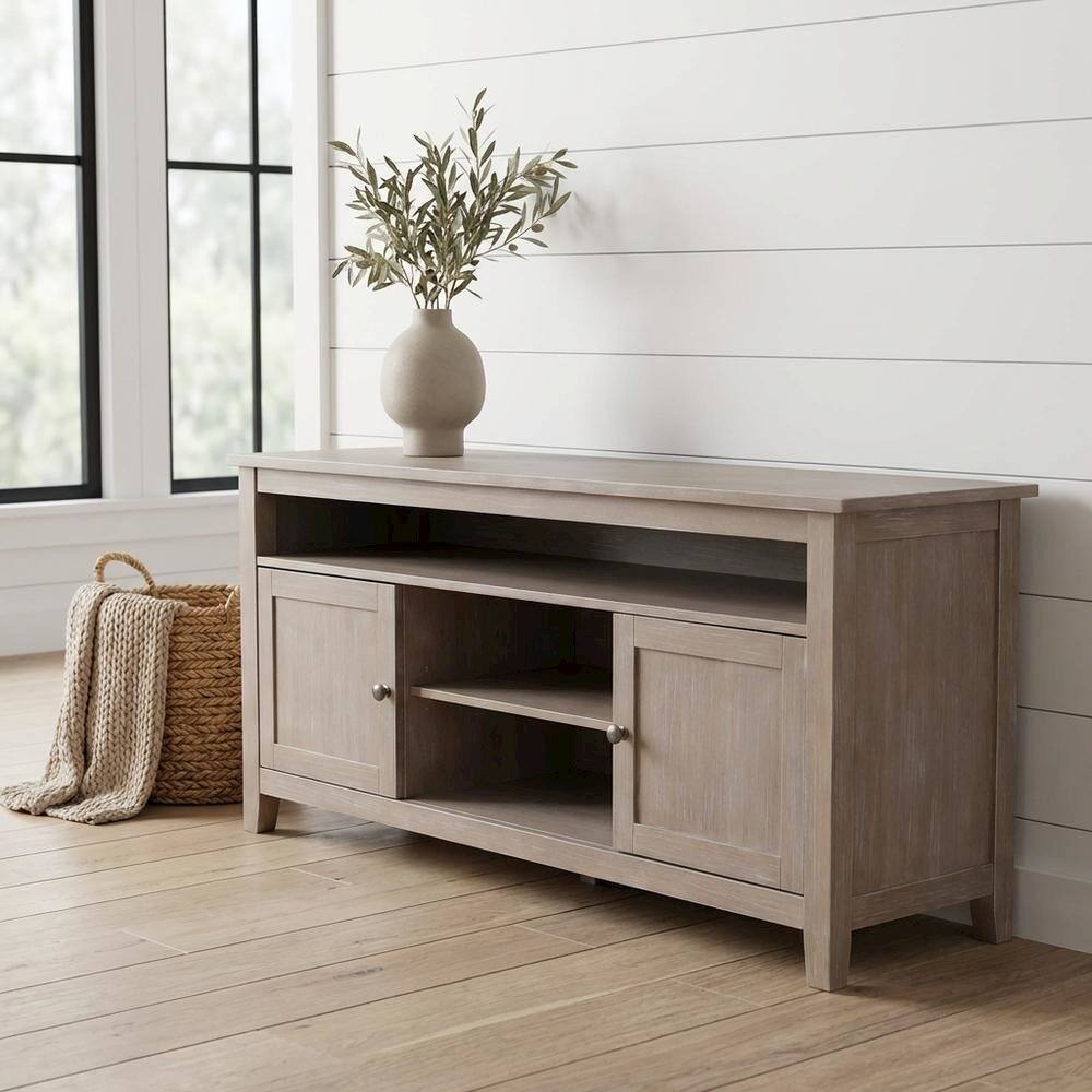 Alt View 1. FurniFact - Washed Gray Taupe Entertainment TV Stand with 2 Doors and Hardwood Construction - Gray.