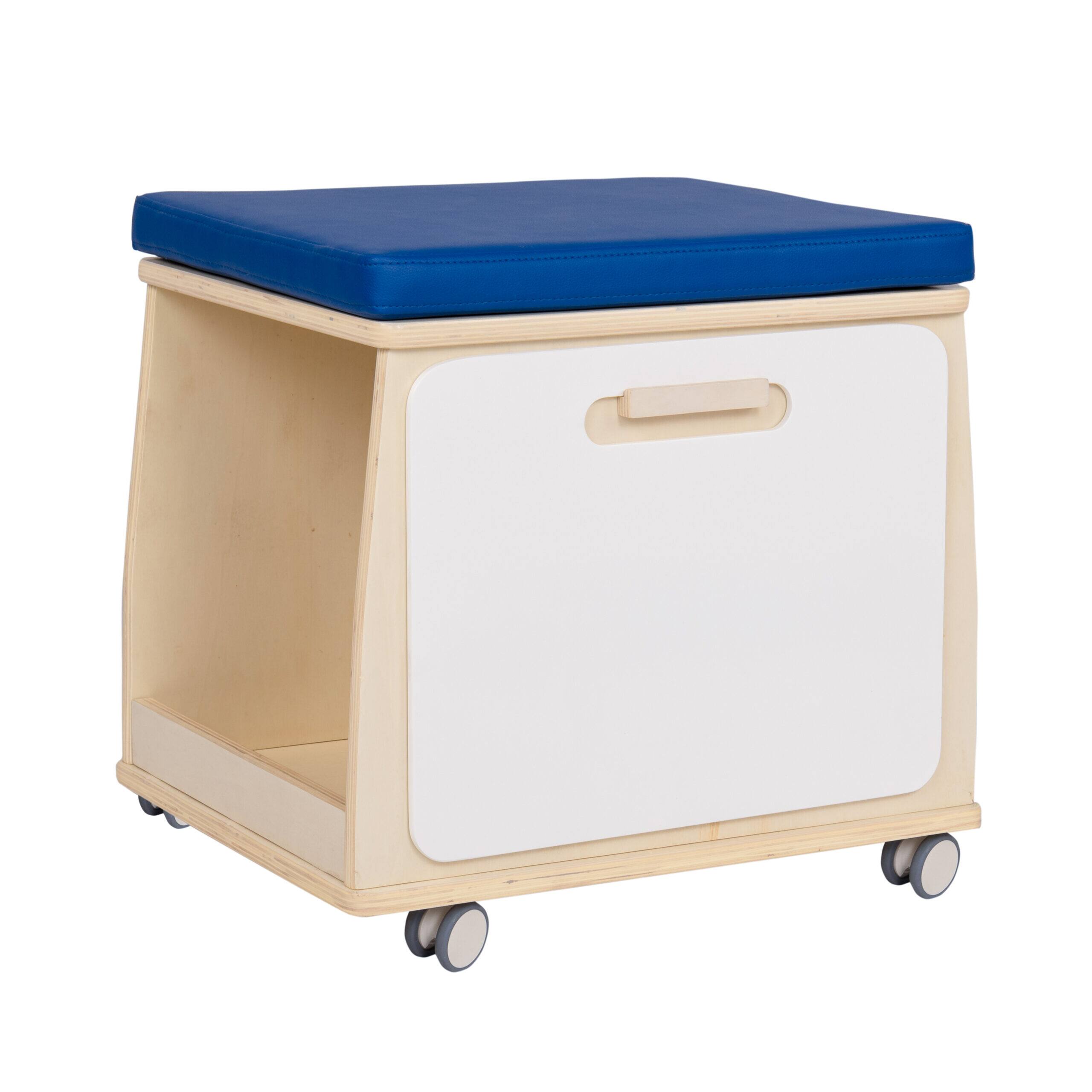 Front. Children's Factory - Mobile Teacher Stool with Storage - Blue Cushion - RTA - Blue.