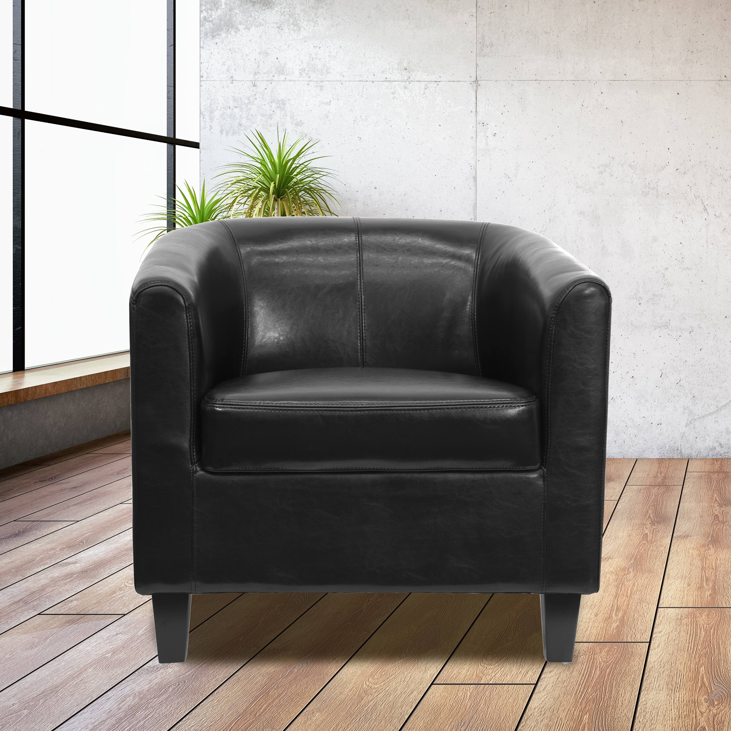 Alt View 1. Emma + Oliver - Faux Leather Lounge Chair with Sloping Arms - Black.