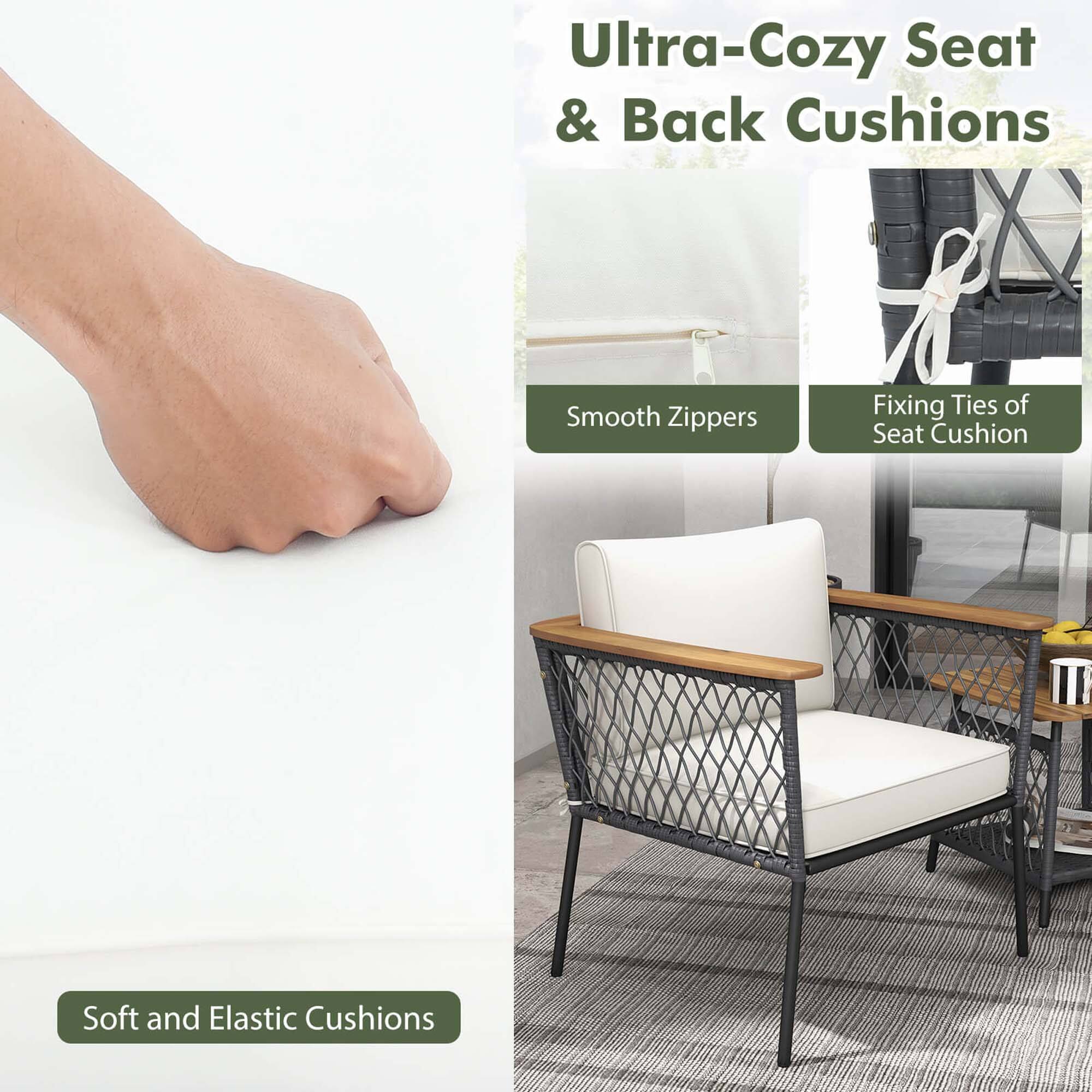 Ultra-Cozy Seat & Back Cushions
Soft and Elastic Cushions
Smooth Zippers
Fixing Ties of Seat Cushion
