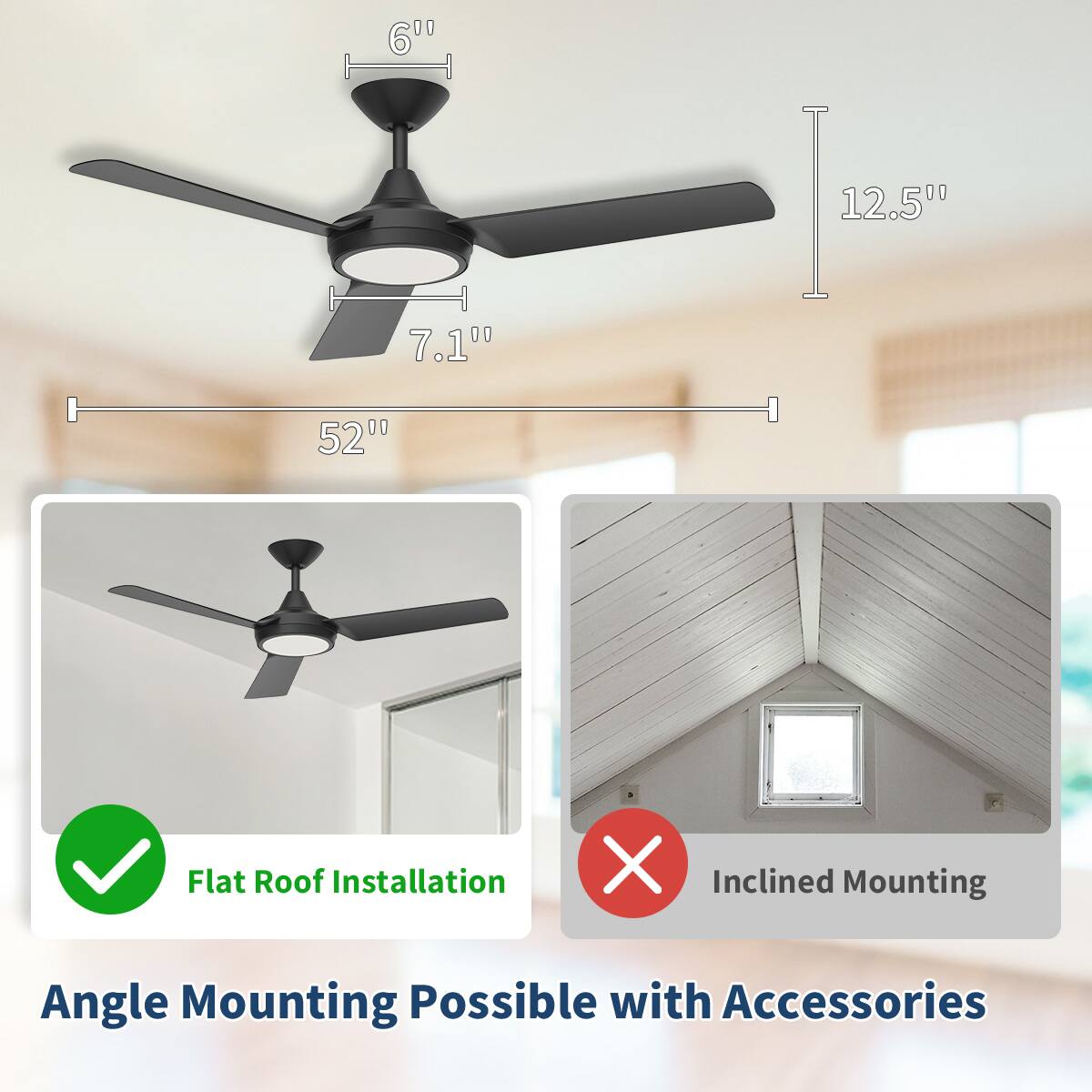 00 60 A 12.50 7.1"0 5200 Flat Roof Installation X Inclined Mounting Angle Mounting Possible with Accessories