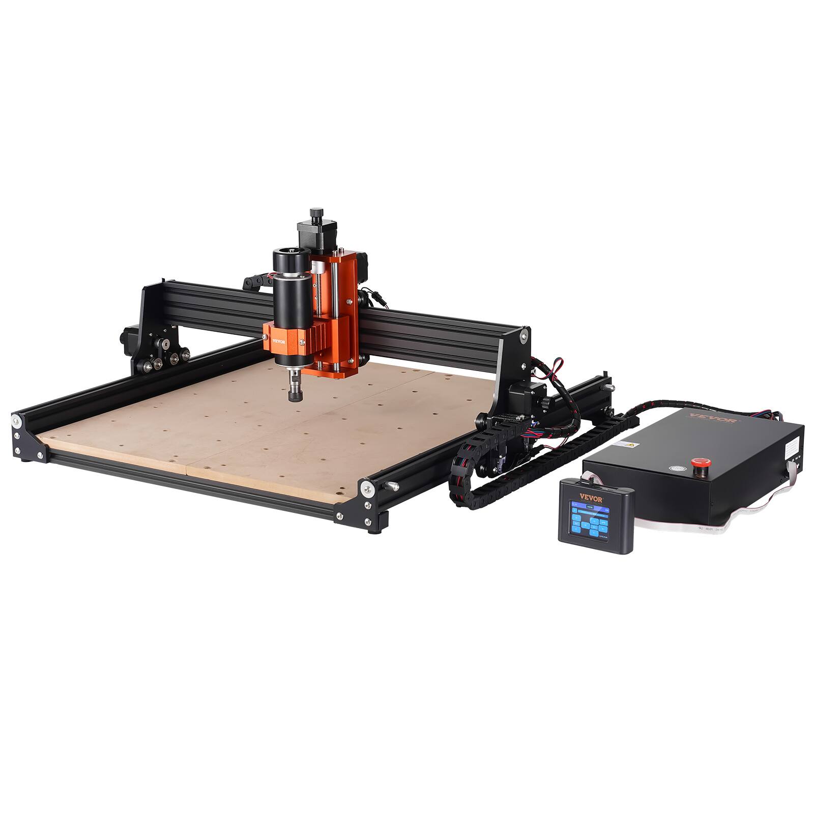 Front. VEVOR - CNC Router Machine, 300W, 3 Axis GRBL Control Wood Engraving Carving Milling Machine Kit - Black,Orange.