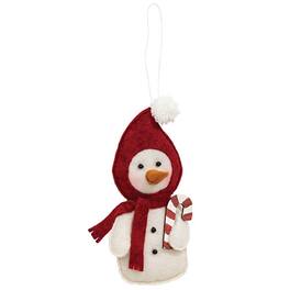 BreeBe - Stuffed Felt Hoodie Snowman w/Candy Cane Ornament - White, Red