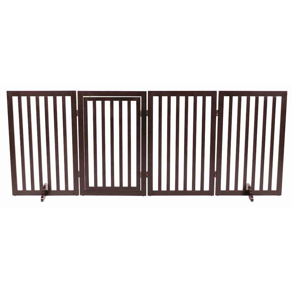 TRIXIE - 4-Panel Convertible Wooden 80" Freestanding Pet Gate - Pen with Pet Door, Brown - Espresso Brown